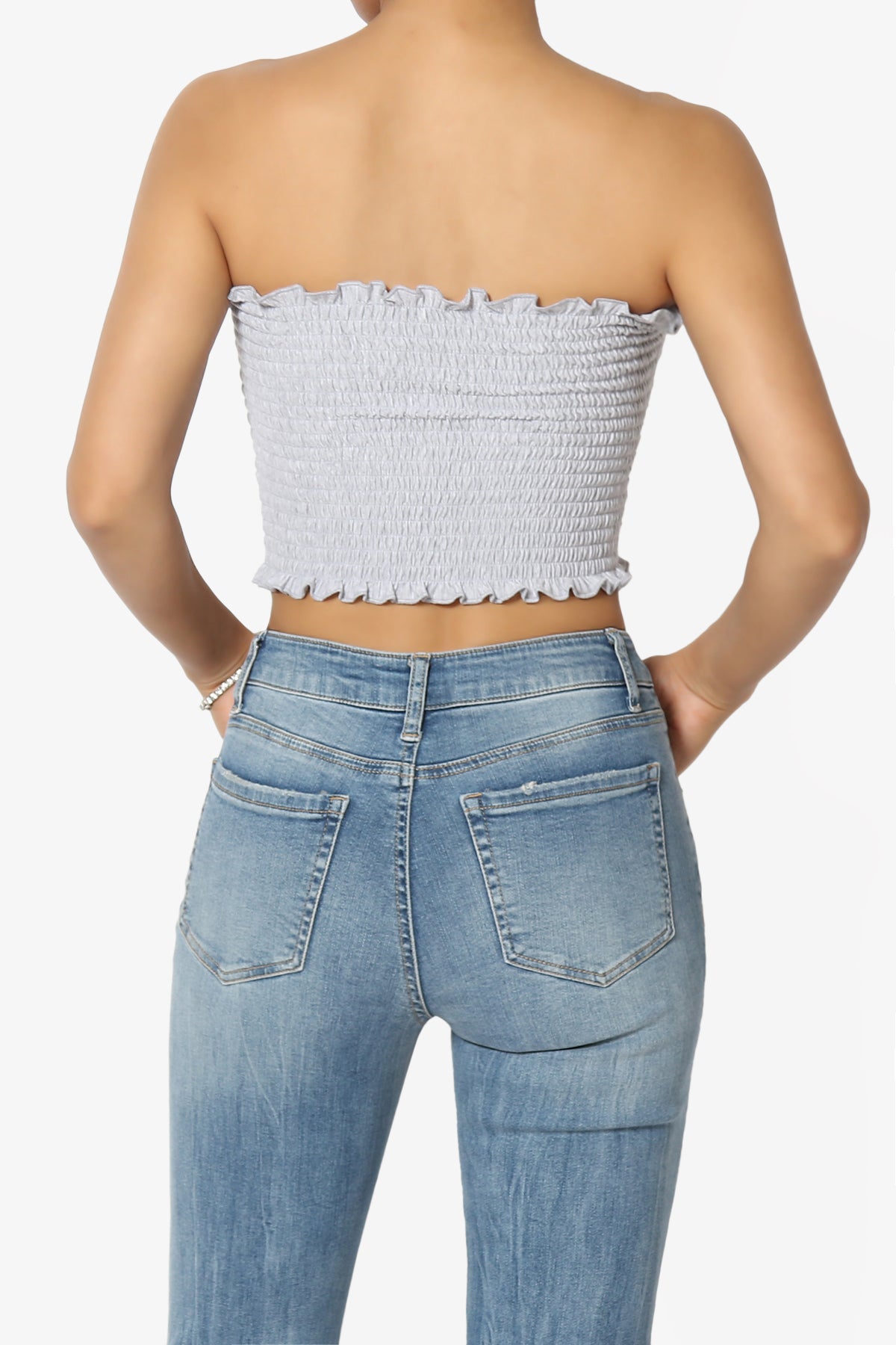 Faleece Frill Smocked Crop Tube Top PLUS