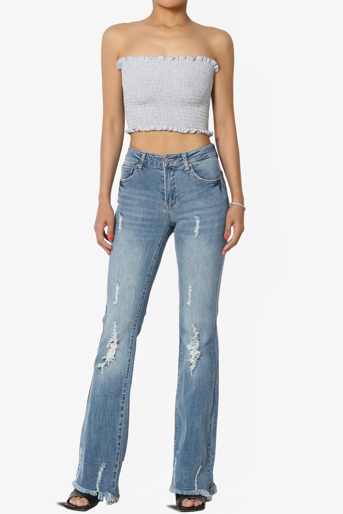 Faleece Frill Smocked Crop Tube Top PLUS