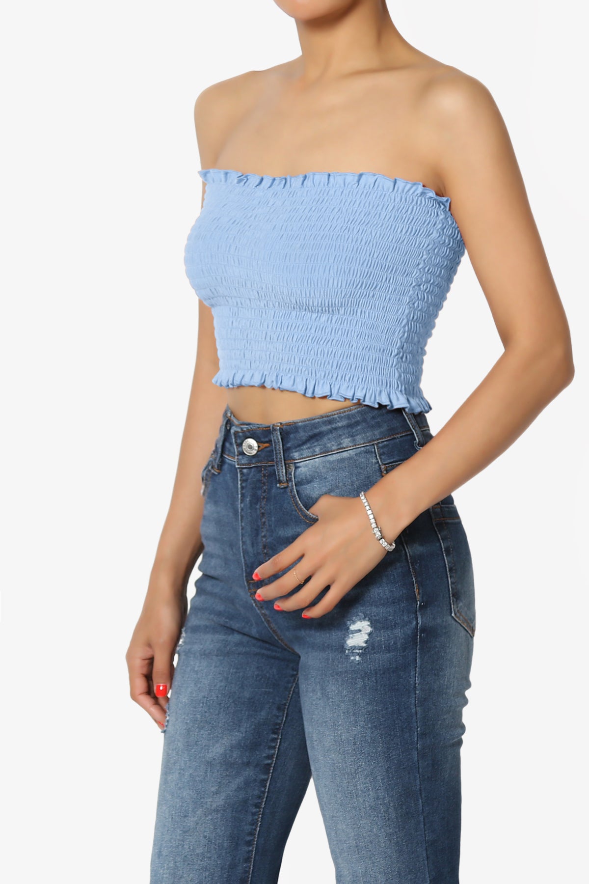 Faleece Frill Smocked Crop Tube Top PLUS