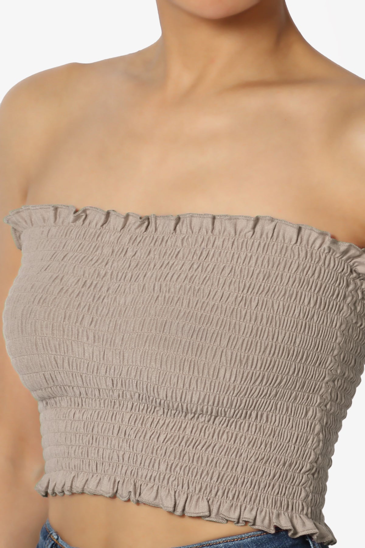 Faleece Frill Smocked Crop Tube Top PLUS