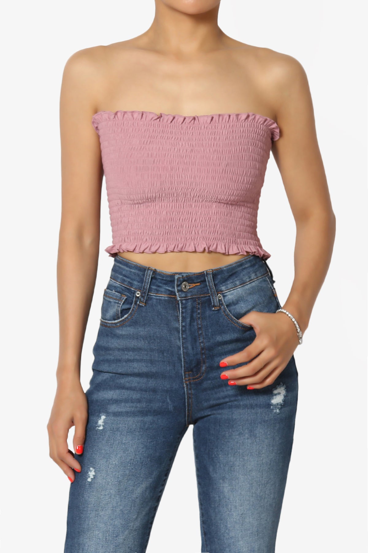 Faleece Frill Smocked Crop Tube Top PLUS