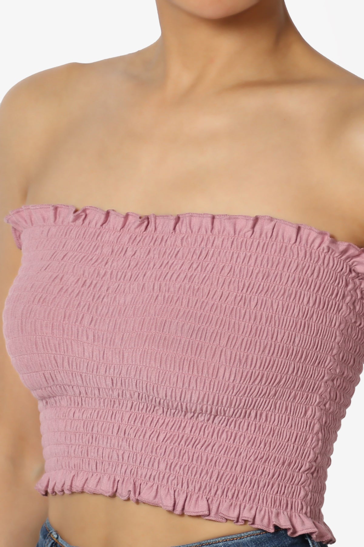 Faleece Frill Smocked Crop Tube Top PLUS