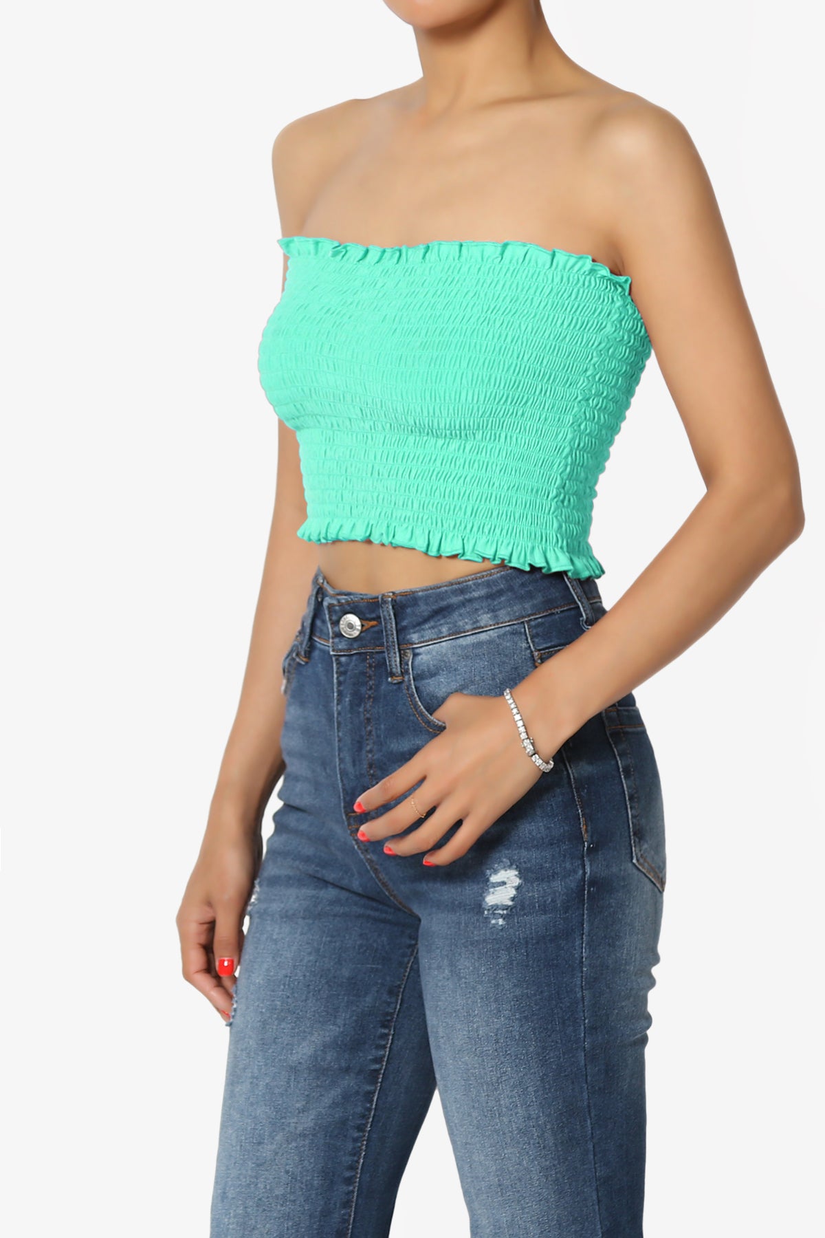 Faleece Frill Smocked Crop Tube Top PLUS