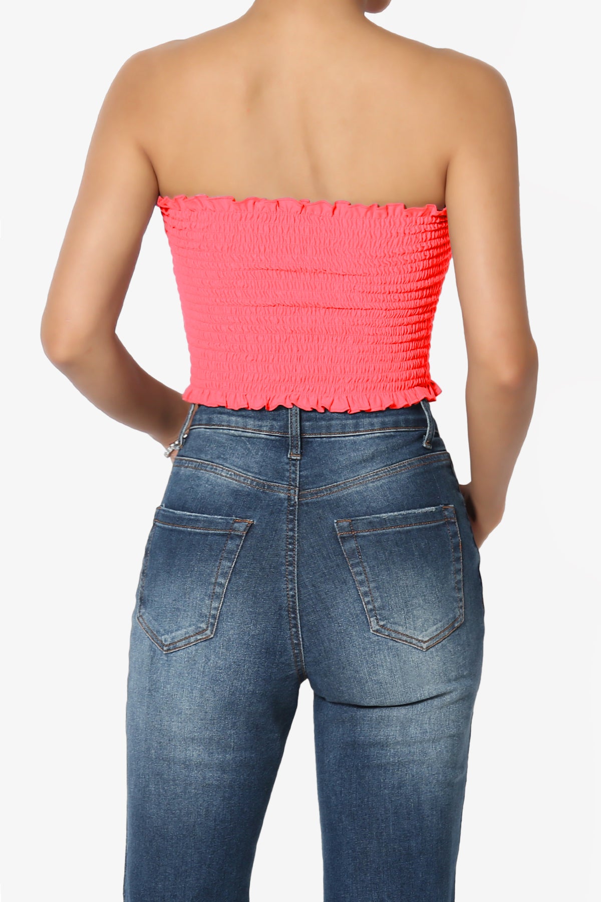 Faleece Frill Smocked Crop Tube Top PLUS