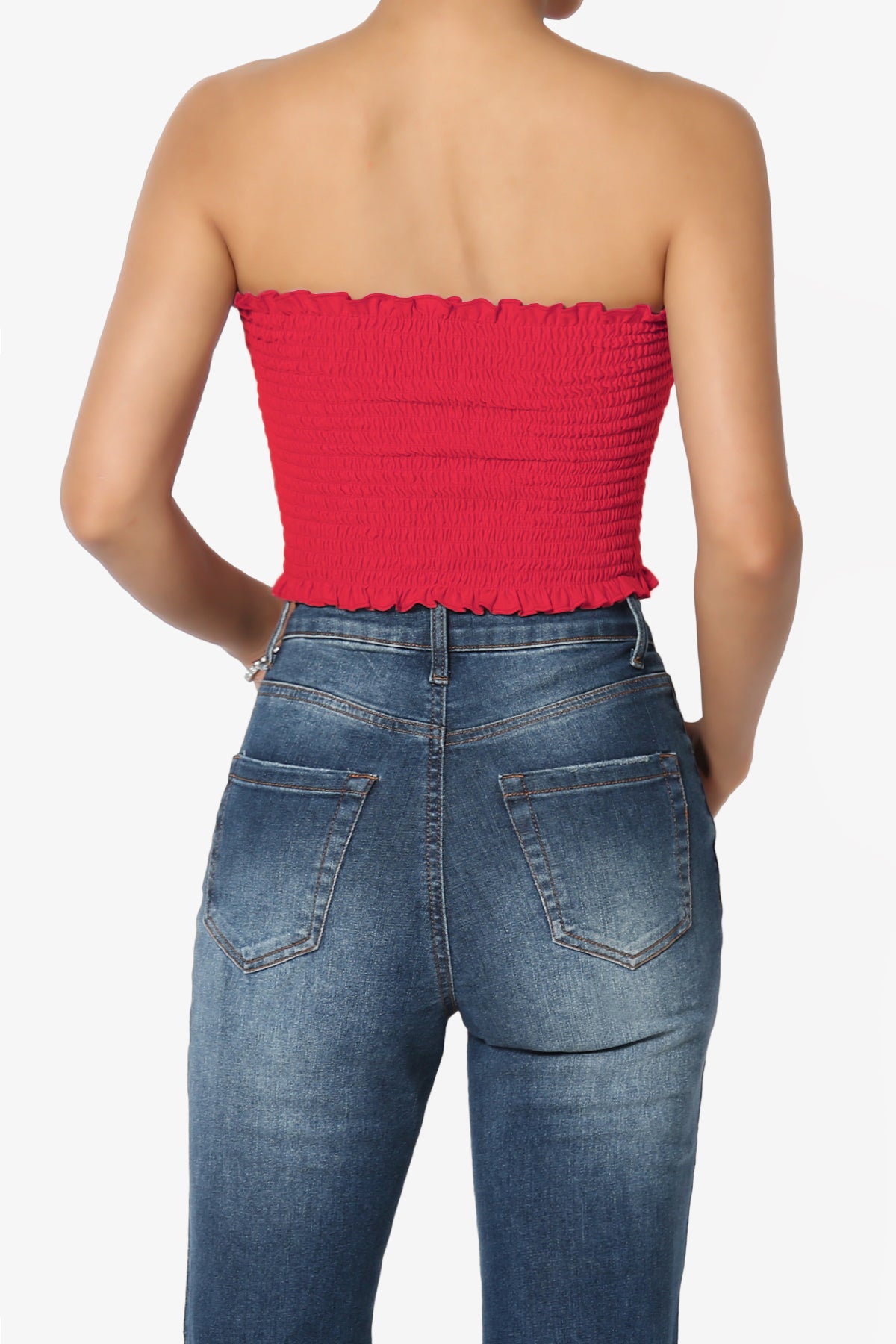 Faleece Frill Smocked Crop Tube Top PLUS