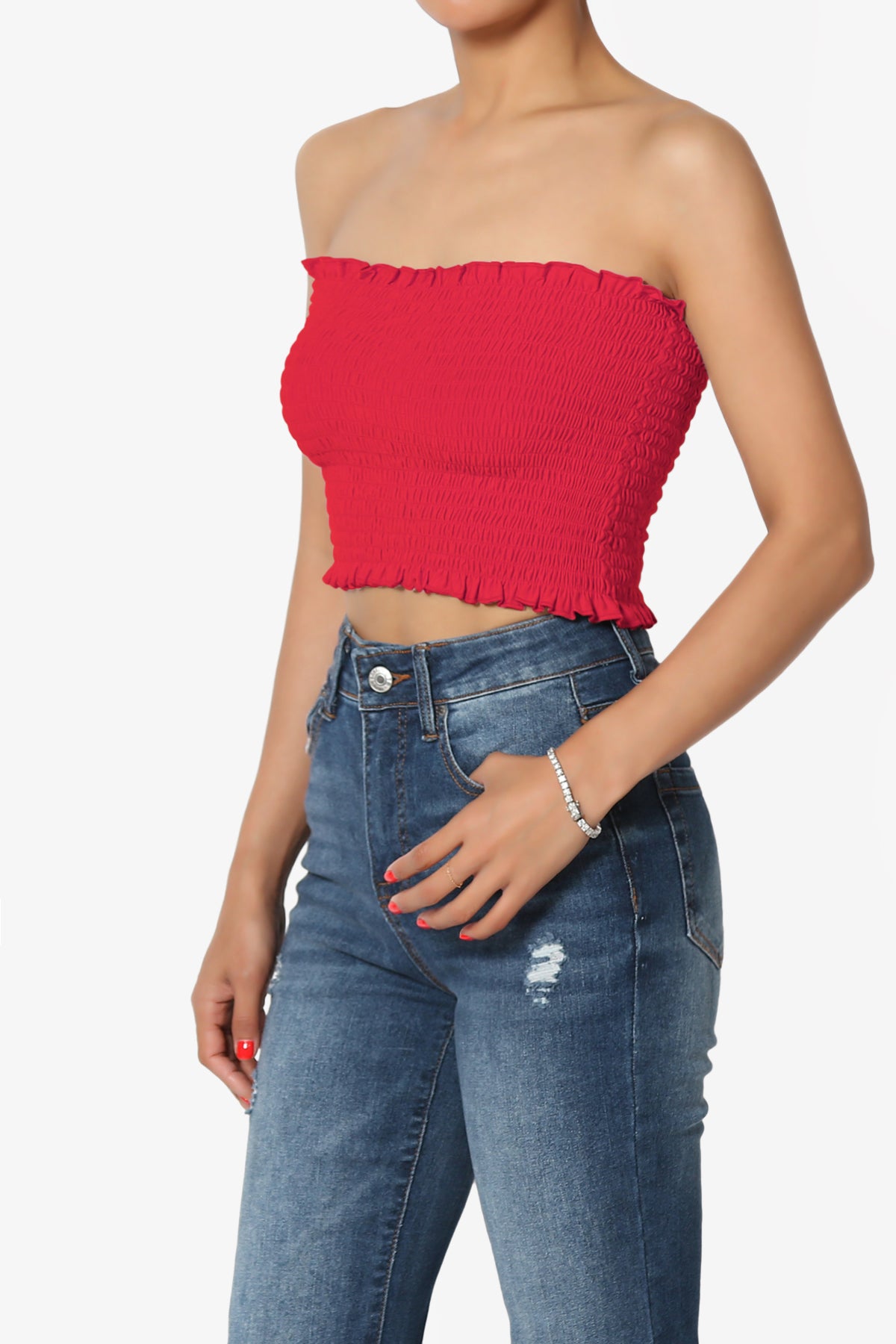 Faleece Frill Smocked Crop Tube Top PLUS