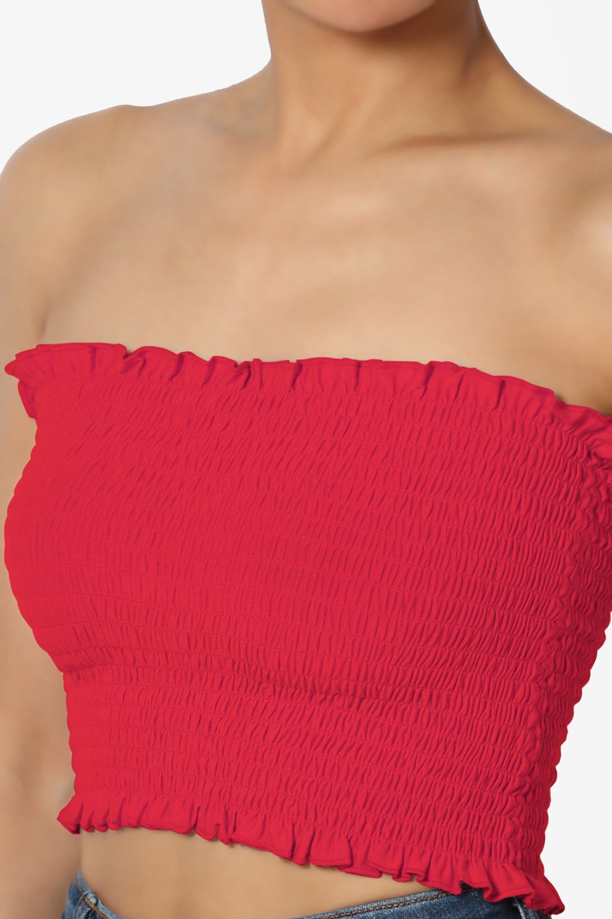 Faleece Frill Smocked Crop Tube Top PLUS