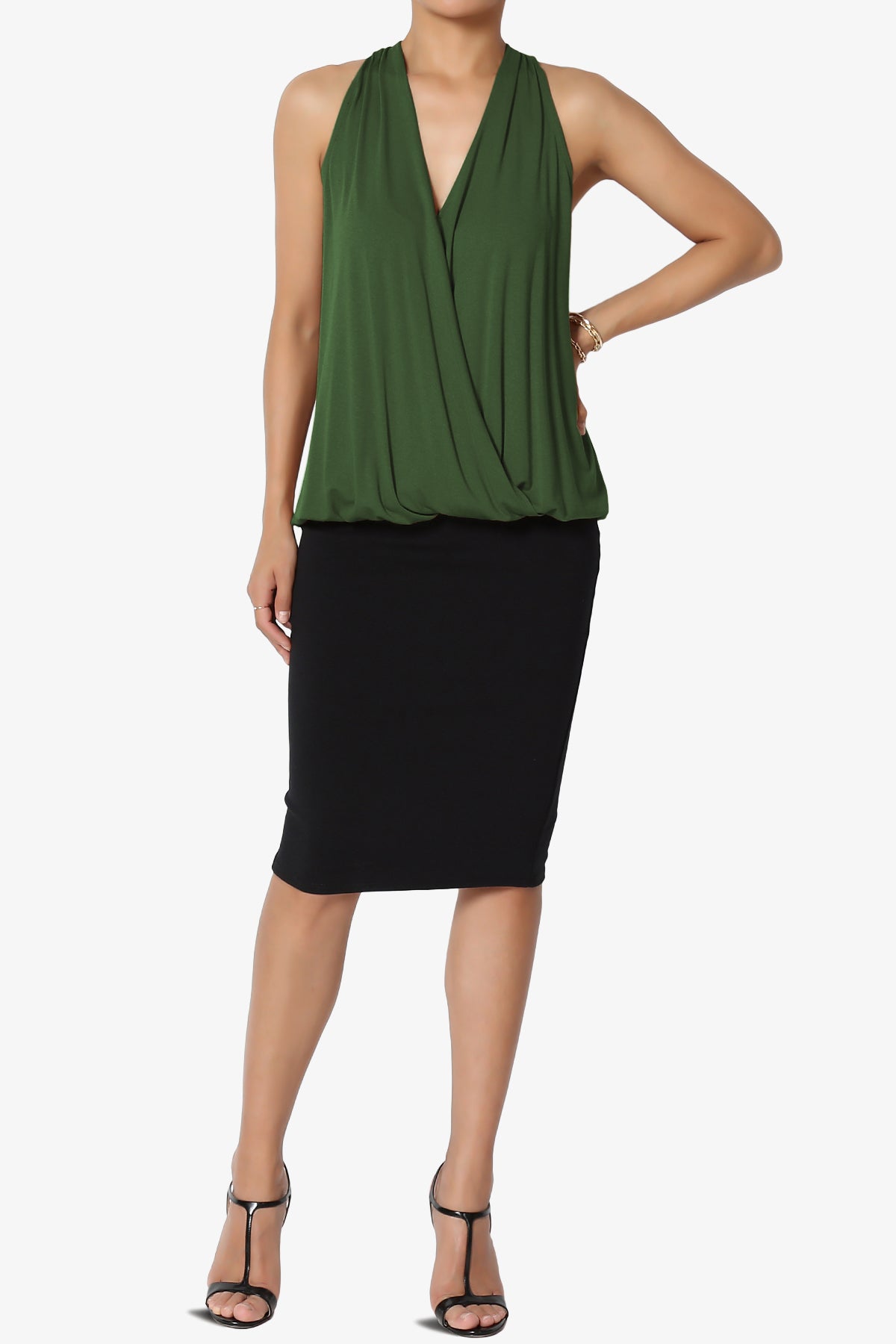 Tackle Halter Wrap Crepe Knit Top