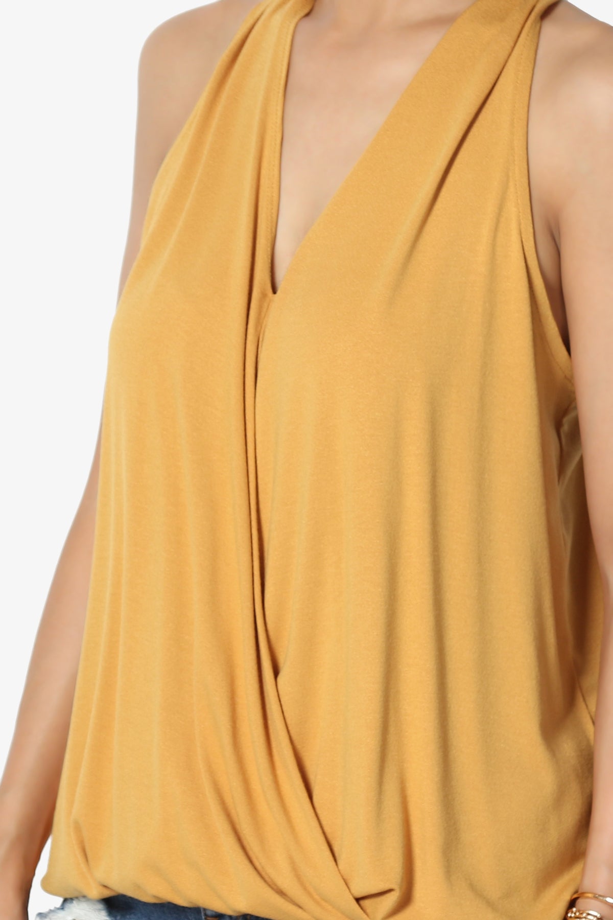 Tackle Halter Wrap Crepe Knit Top