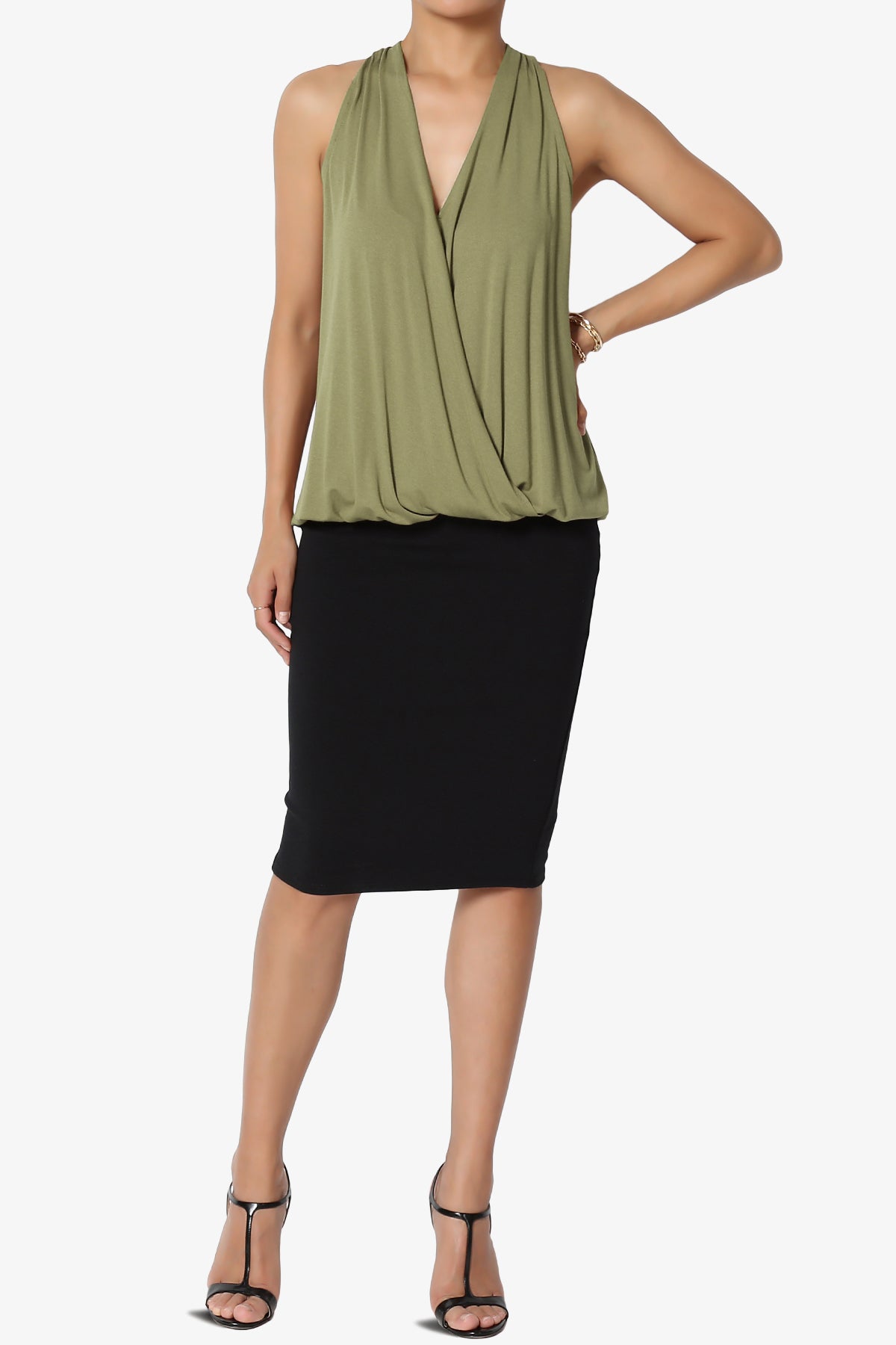 Tackle Halter Wrap Crepe Knit Top