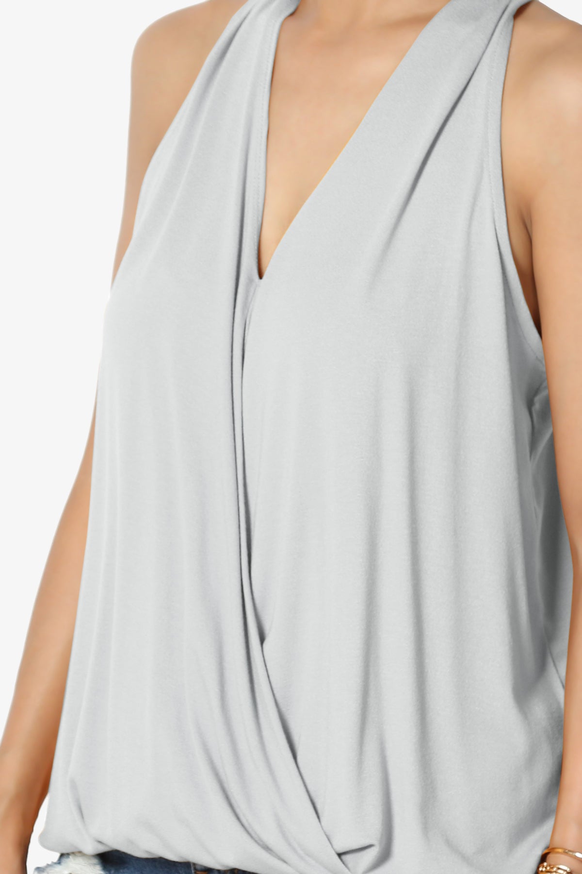 Tackle Halter Wrap Crepe Knit Top