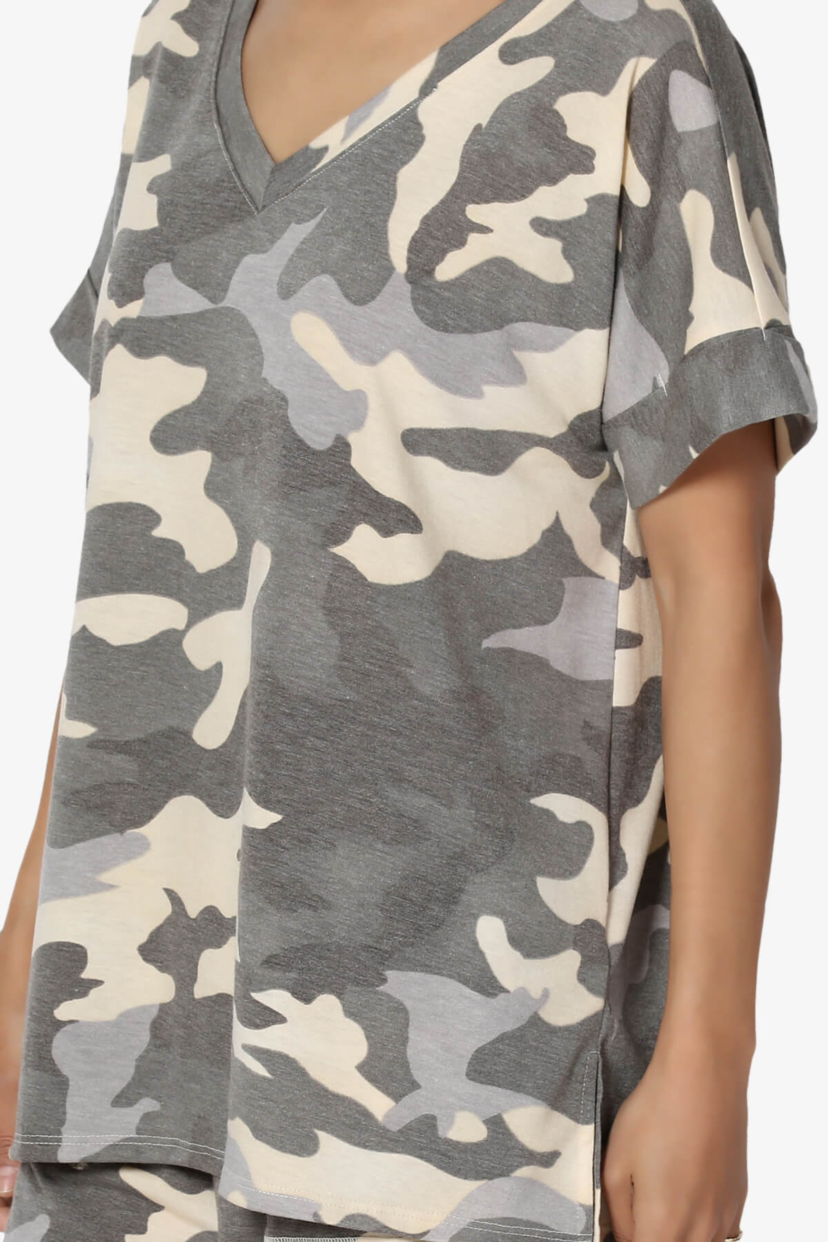 Jace Camouflage V-Neck Top & Shorts Set GREY_5