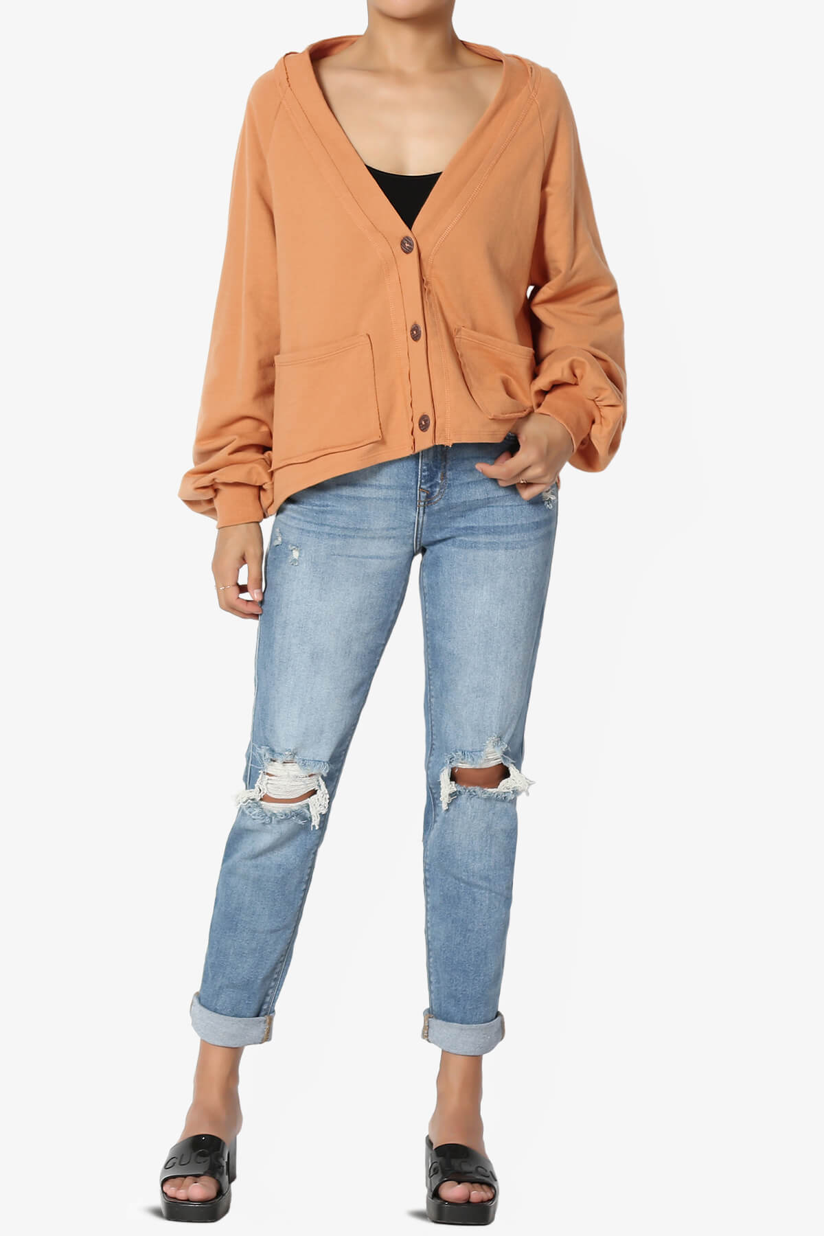 Embark Barrel Long Sleeve Terry Cardigan BUTTER ORANGE_6