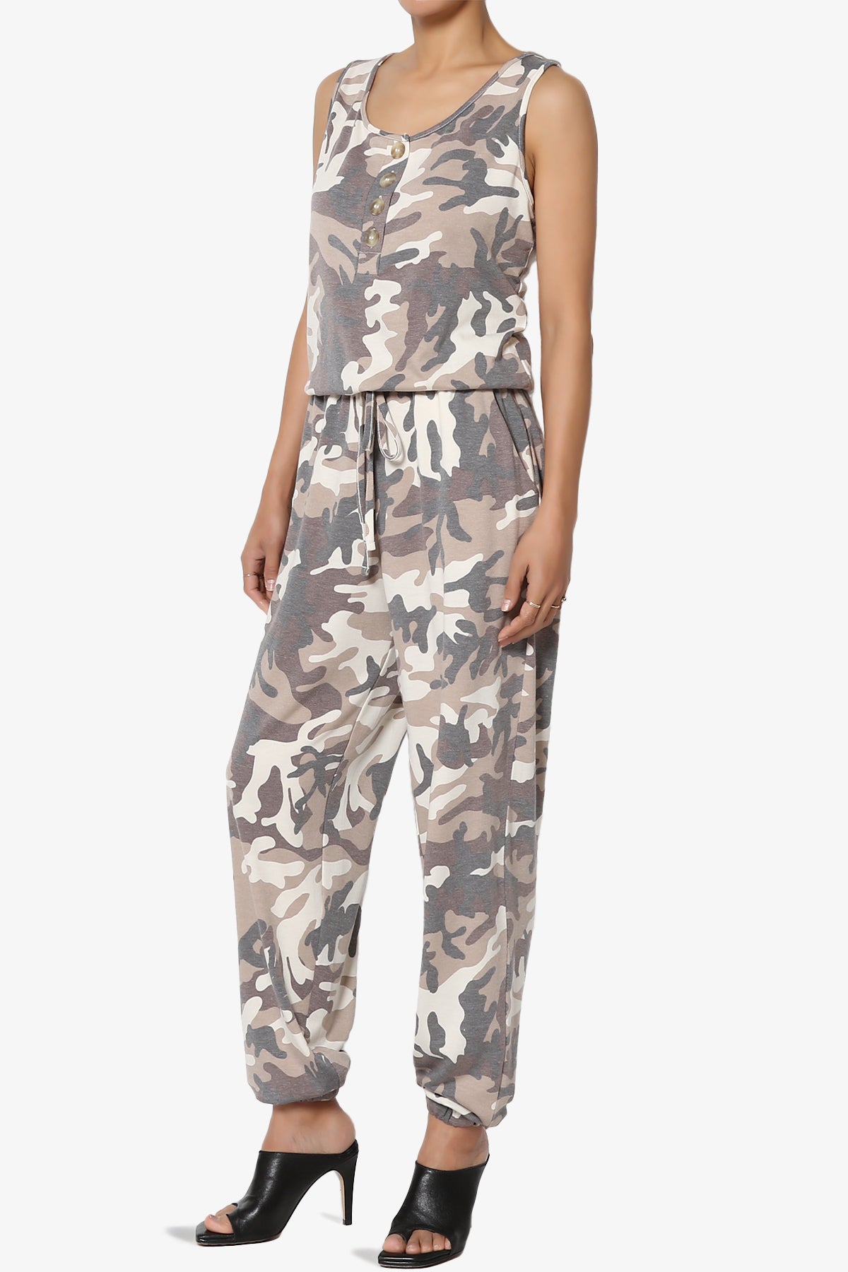 Lavanya Camo Button Scoop Neck Tank Jogger Jumpsuit