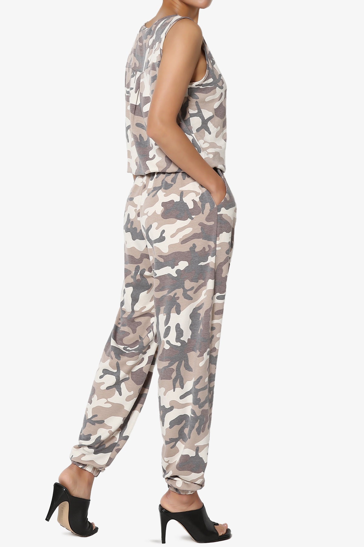 Lavanya Camo Button Scoop Neck Tank Jogger Jumpsuit