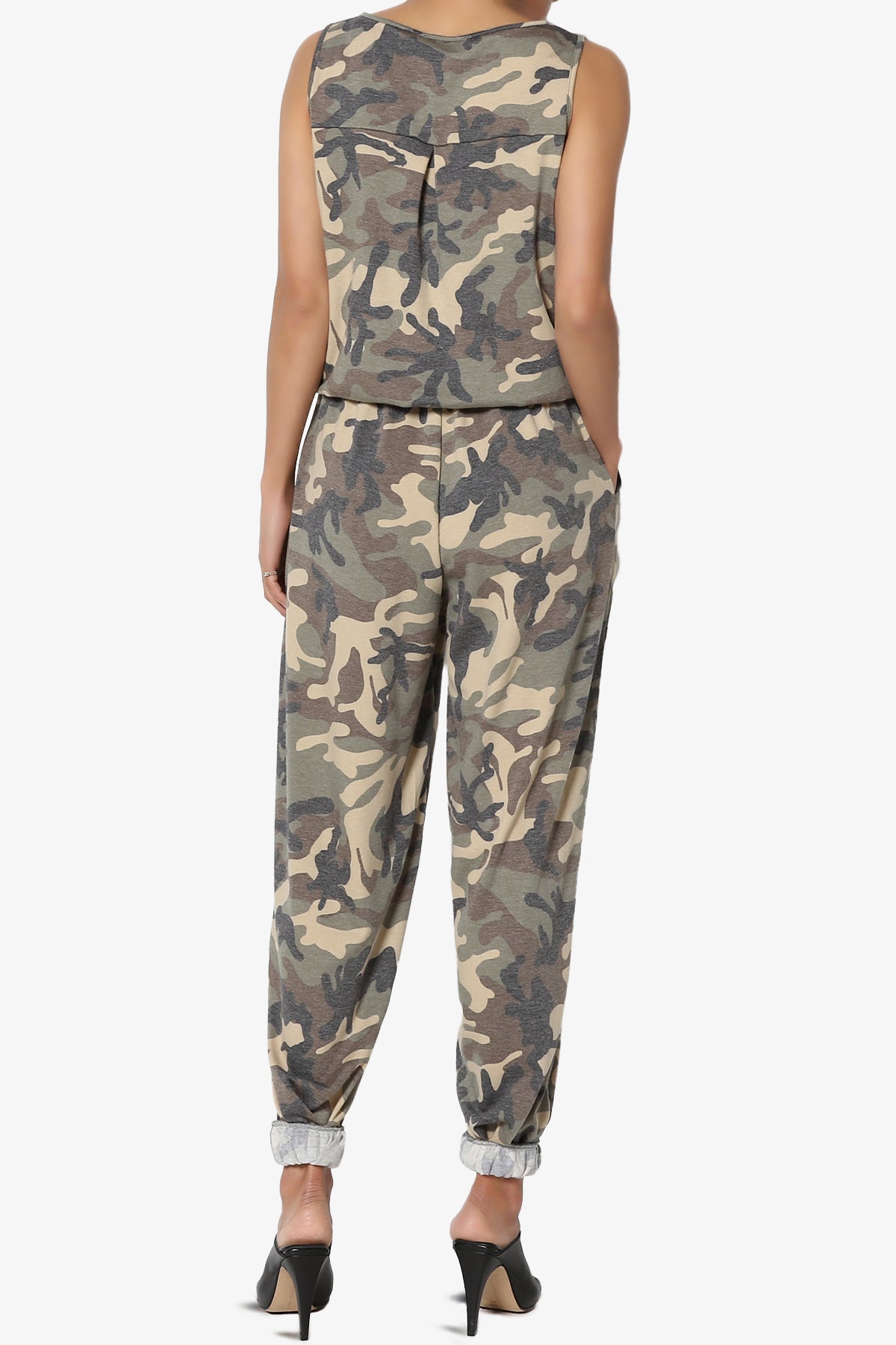 Lavanya Camo Button Scoop Neck Tank Jogger Jumpsuit