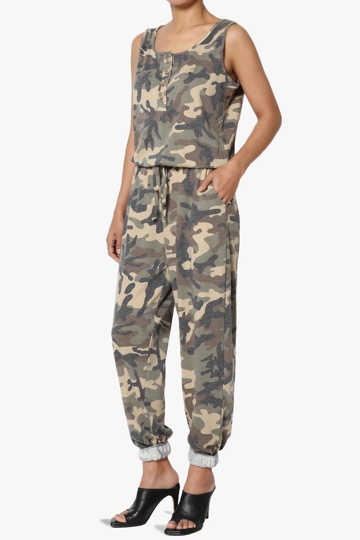 Lavanya Camo Button Scoop Neck Tank Jogger Jumpsuit