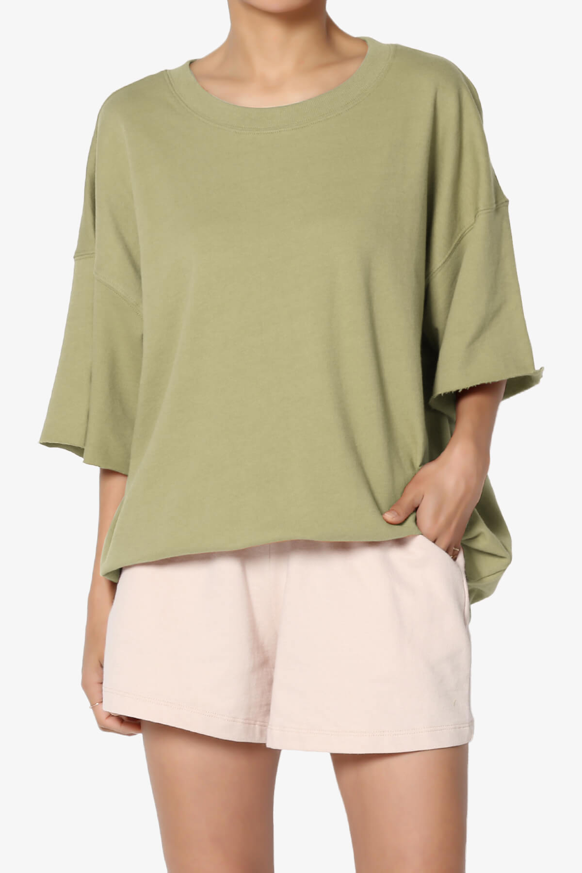 Danube Drop Shoulder Cotton Top KHAKI GREEN_1