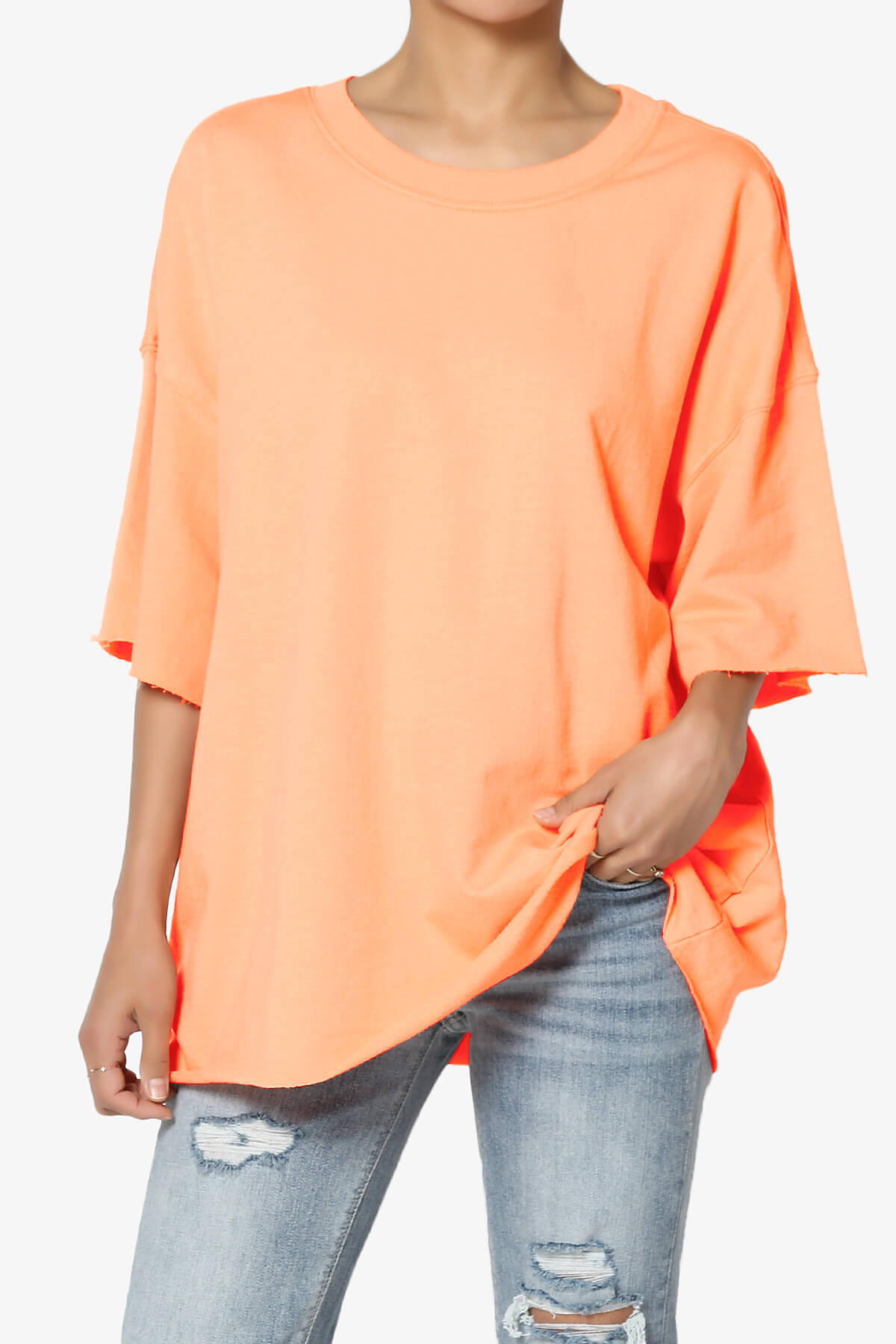 Danube Drop Shoulder Cotton Top NEON CORAL_1