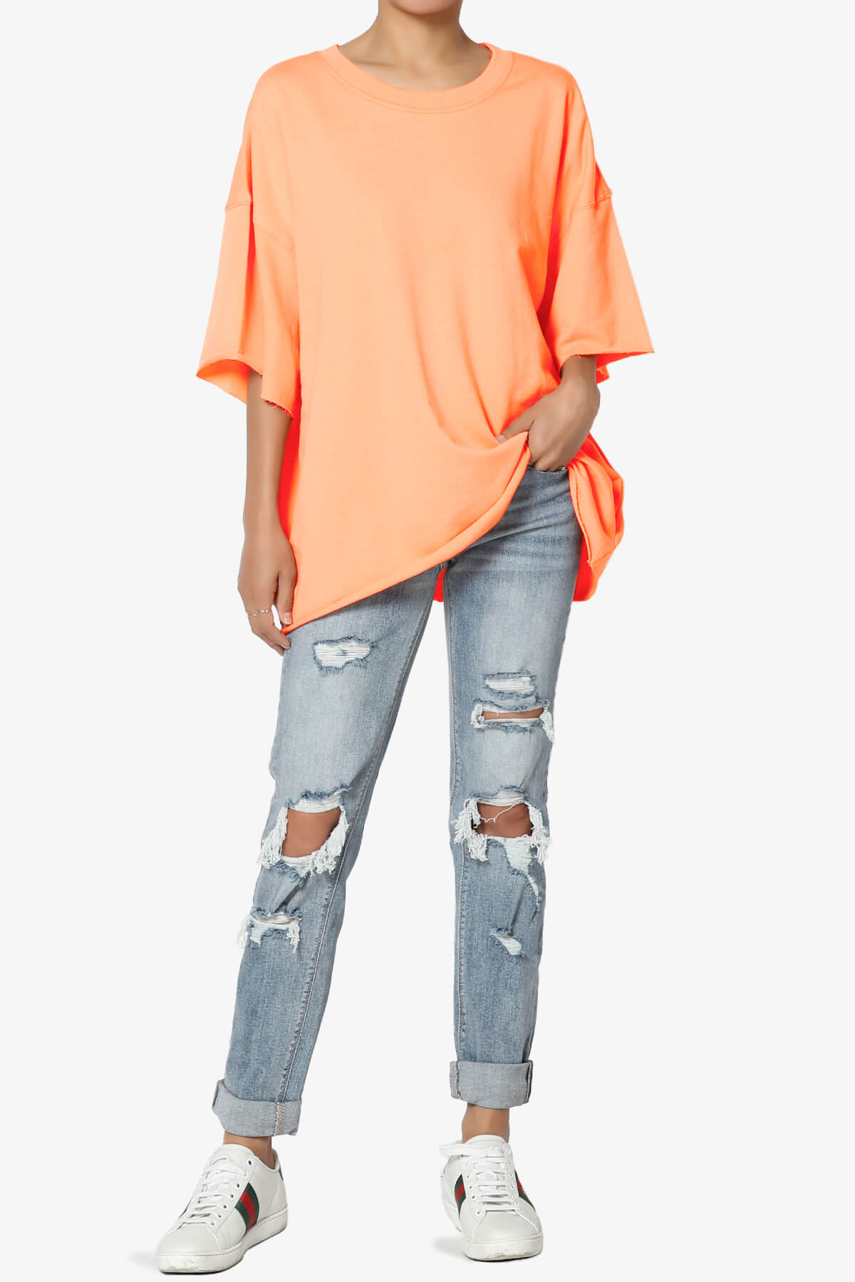 Danube Drop Shoulder Cotton Top NEON CORAL_6