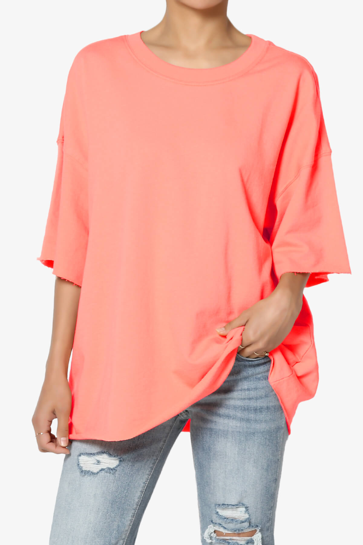 Danube Drop Shoulder Cotton Top NEON PEACH_1
