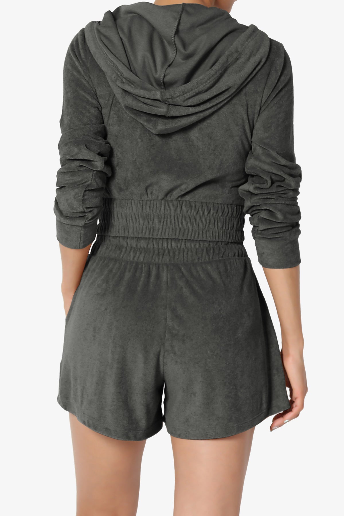 Cotton Terry Zip Up Crop Hoodie & Shorts SET ASH GREY_2