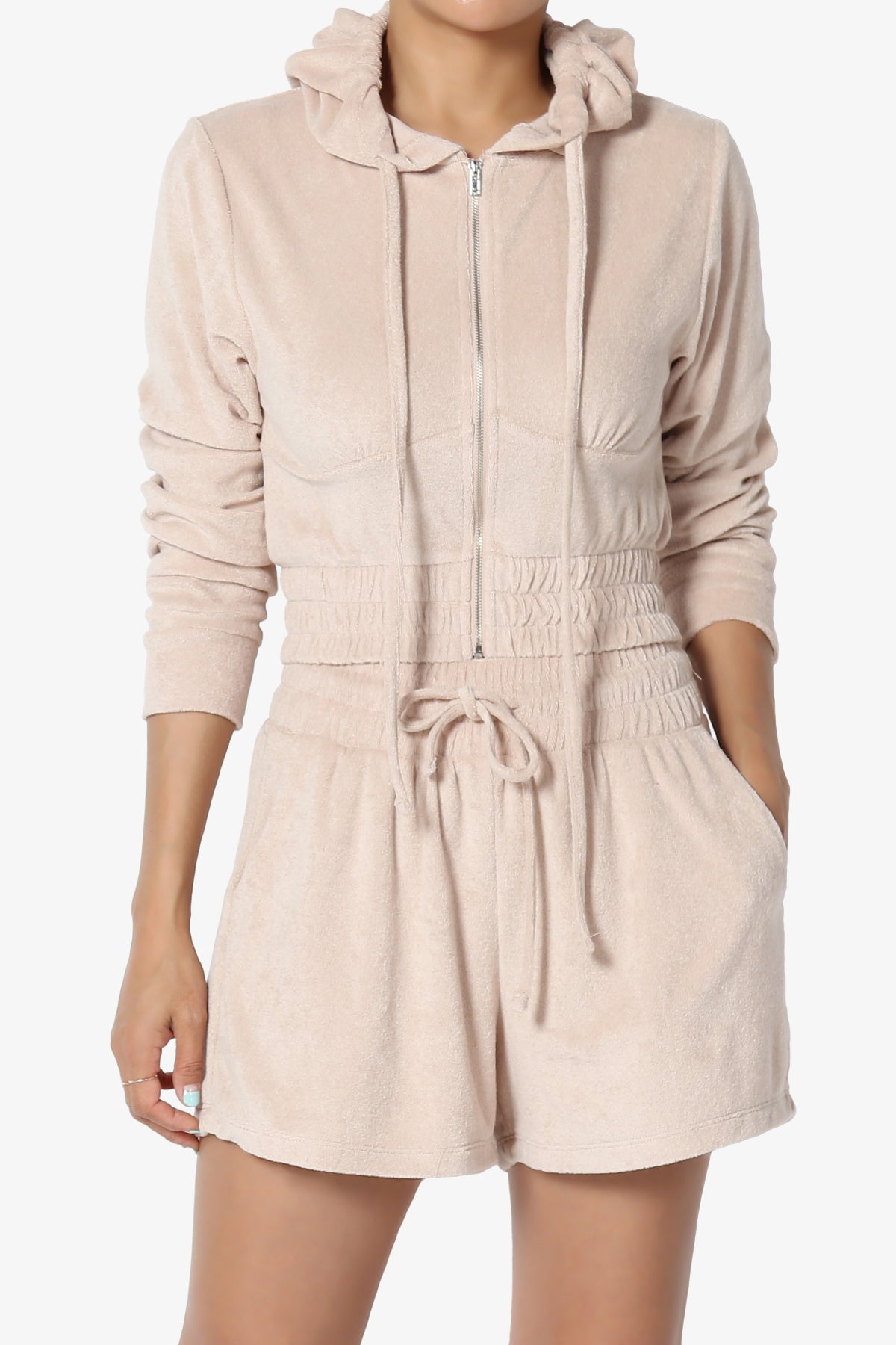 Cotton Terry Zip Up Crop Hoodie & Shorts SET DUSTY BLUSH_1