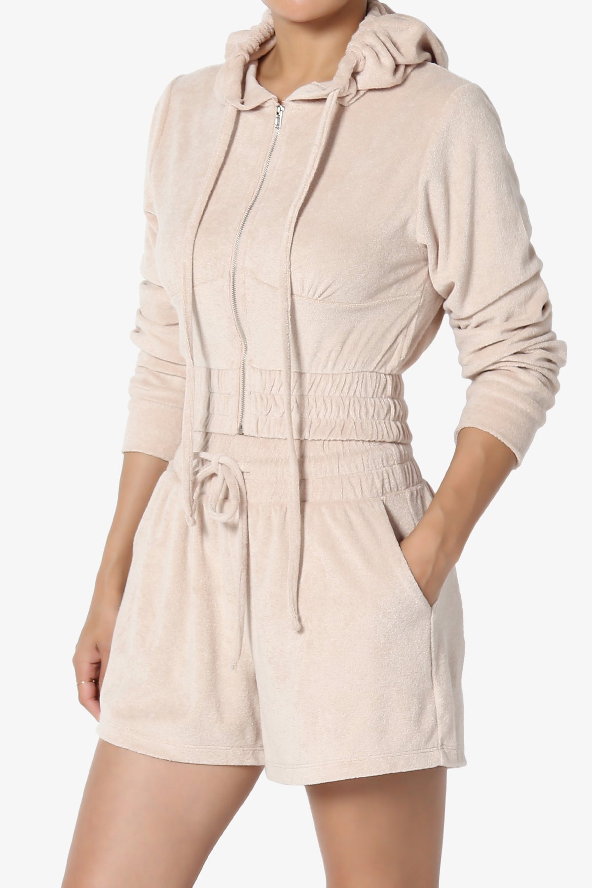 Cotton Terry Zip Up Crop Hoodie & Shorts SET DUSTY BLUSH_3