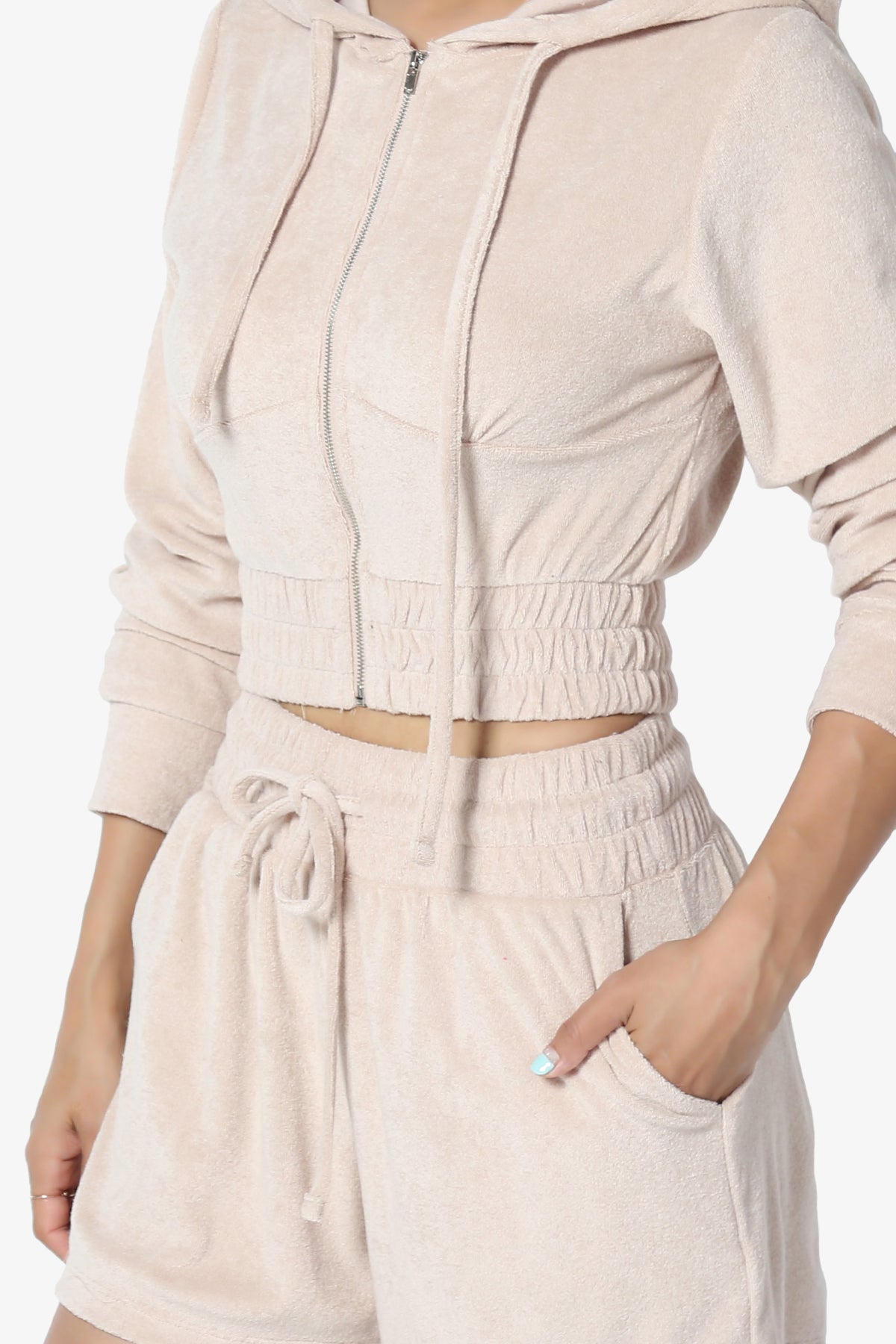 Cotton Terry Zip Up Crop Hoodie & Shorts SET DUSTY BLUSH_5