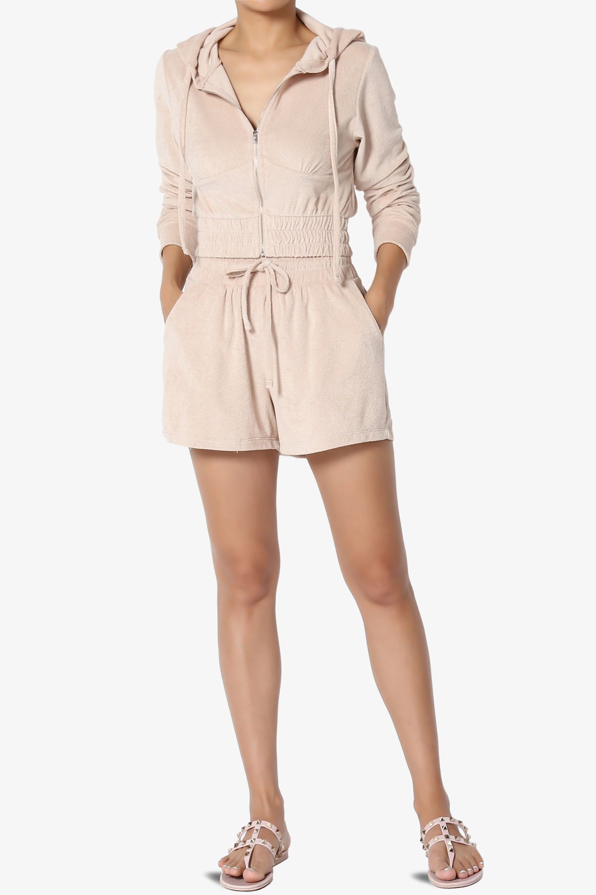 Cotton Terry Zip Up Crop Hoodie & Shorts SET DUSTY BLUSH_6