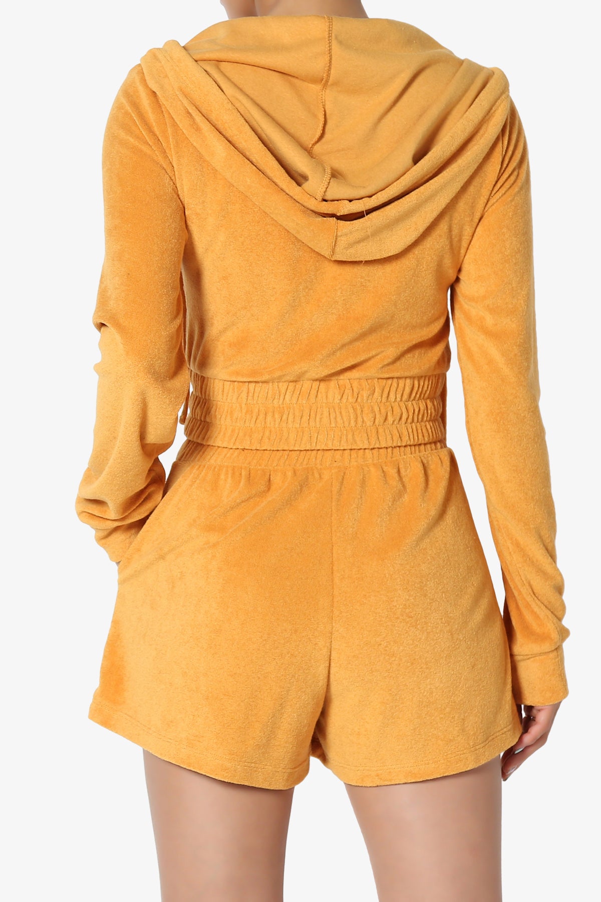 Cotton Terry Zip Up Crop Hoodie & Shorts SET GOLDEN MUSTARD_2