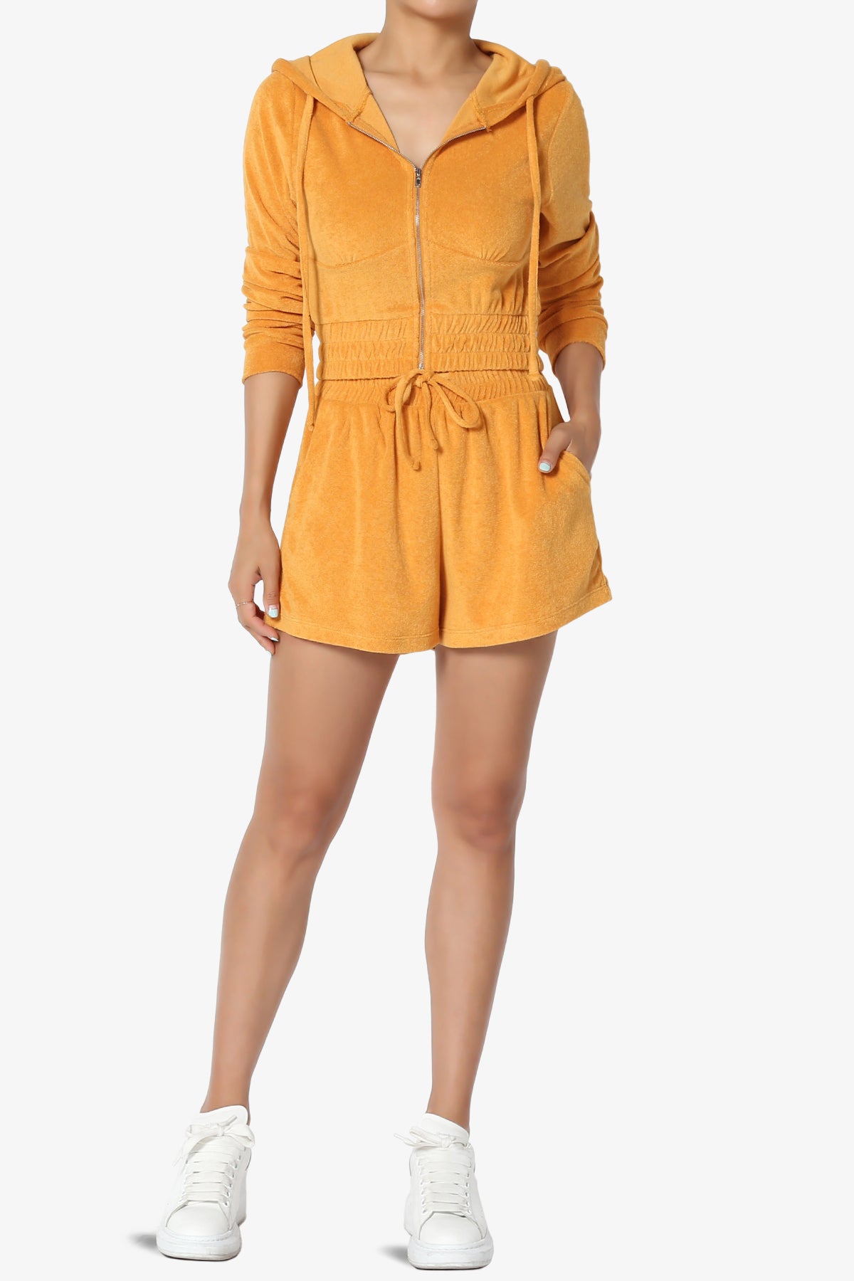Cotton Terry Zip Up Crop Hoodie & Shorts SET GOLDEN MUSTARD_6