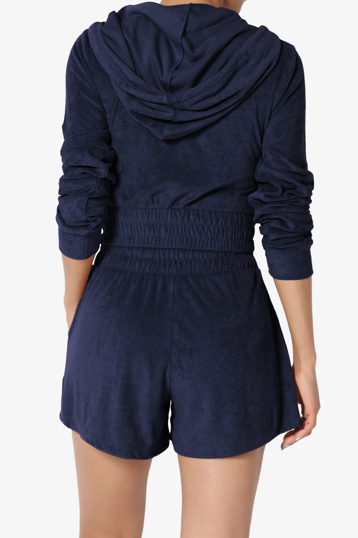 Cotton Terry Zip Up Crop Hoodie & Shorts SET NAVY_2