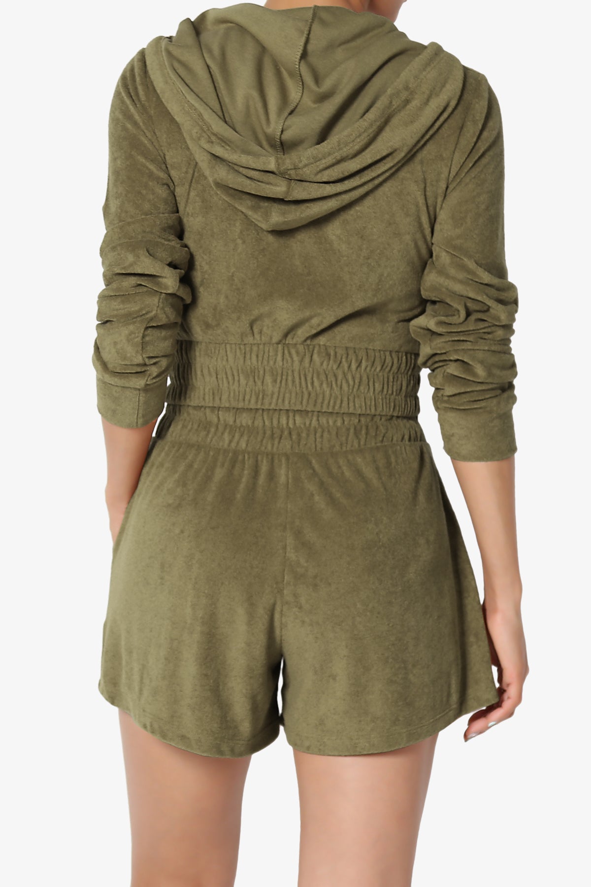 Cotton Terry Zip Up Crop Hoodie & Shorts SET OLIVE KHAKI_2