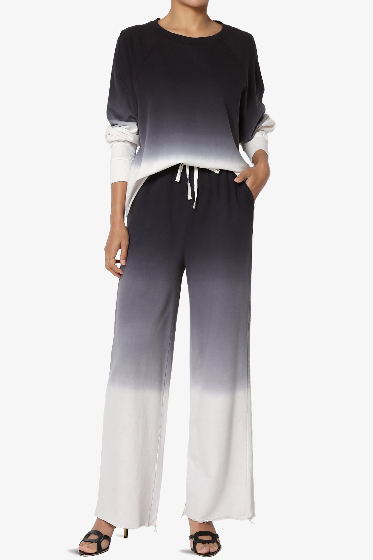 Sarge Dip Dye Raglan Sleeve Top & Lounge Pants SET BLACK_1