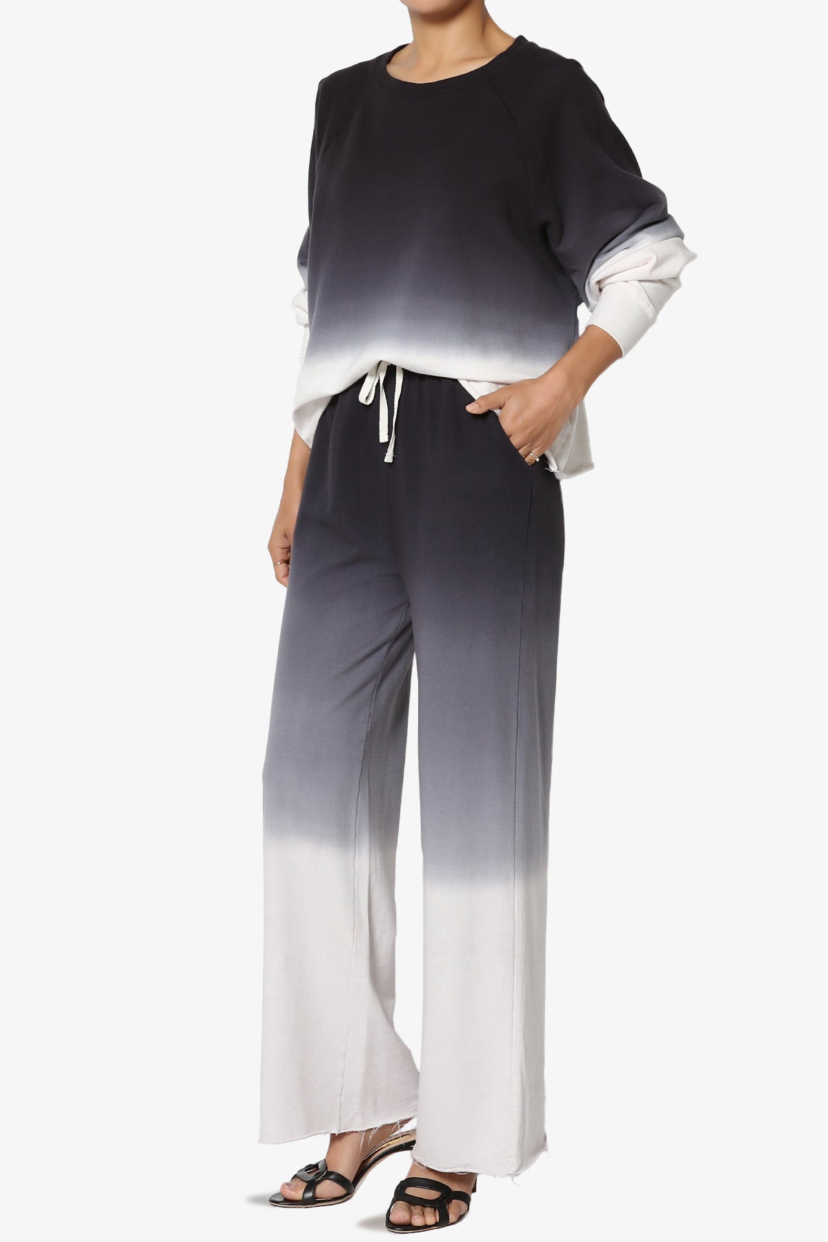 Sarge Dip Dye Raglan Sleeve Top & Lounge Pants SET BLACK_3