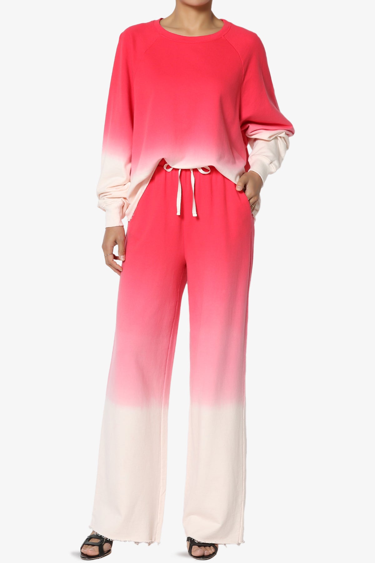 Sarge Dip Dye Raglan Sleeve Top & Lounge Pants SET RED_1