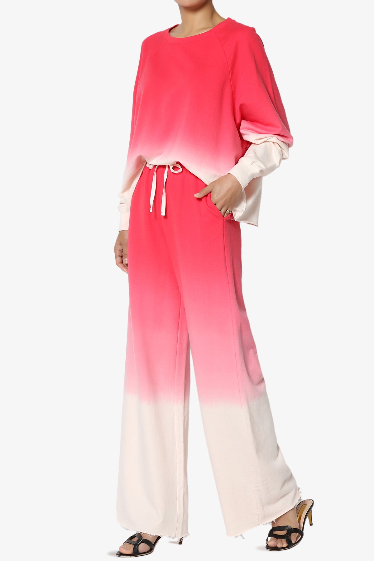 Sarge Dip Dye Raglan Sleeve Top & Lounge Pants SET RED_3