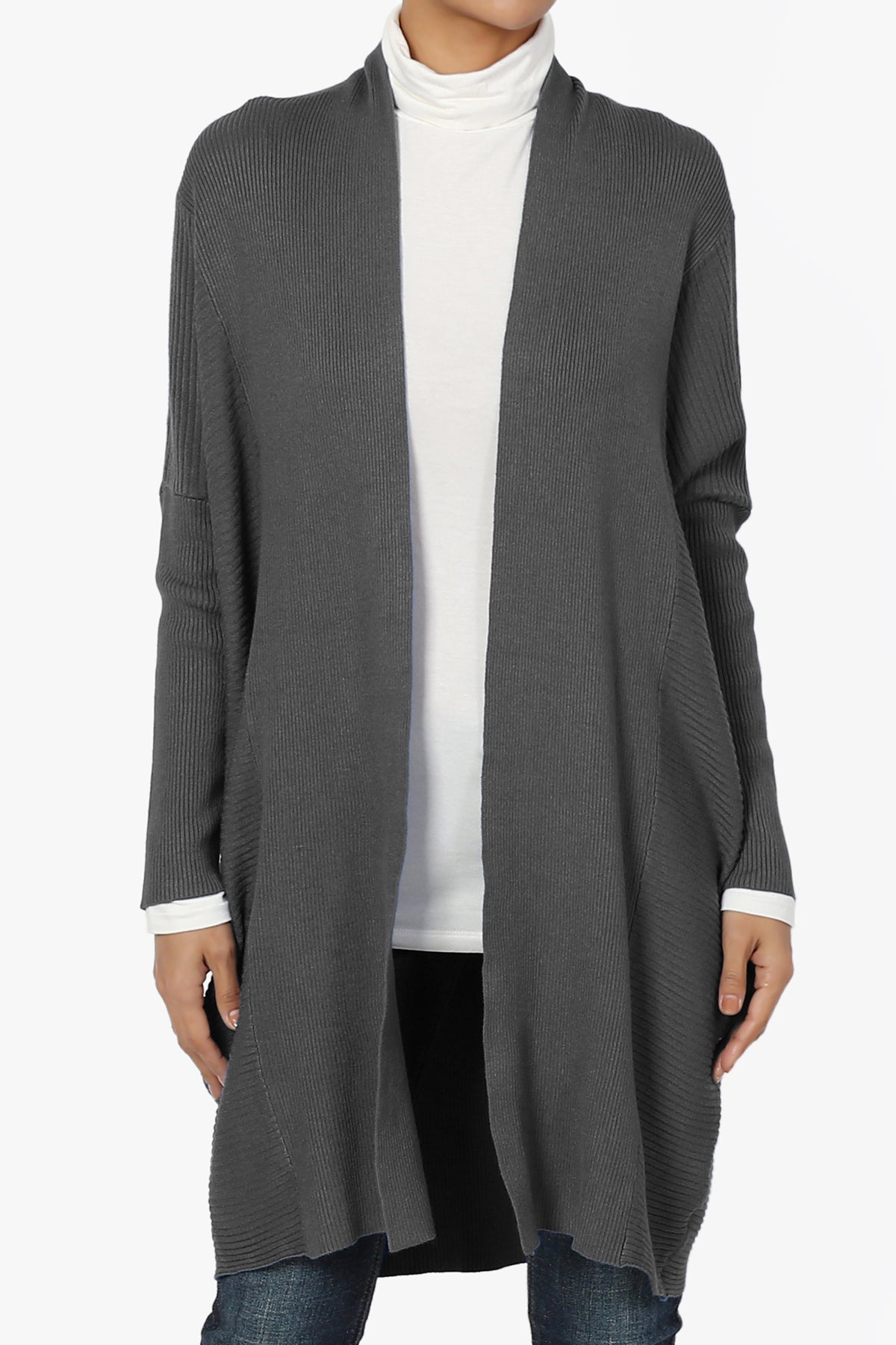 Aviv Ribbed Dolman Sleeve Open Cardigan