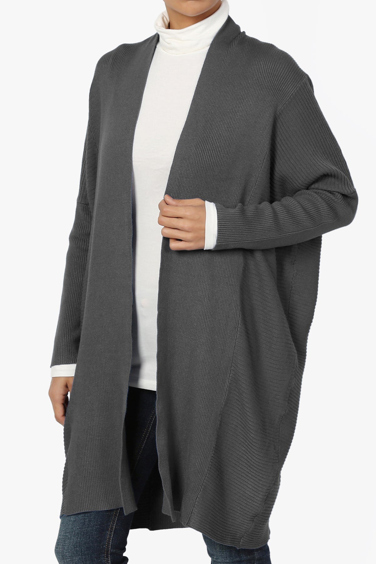 Aviv Ribbed Dolman Sleeve Open Cardigan