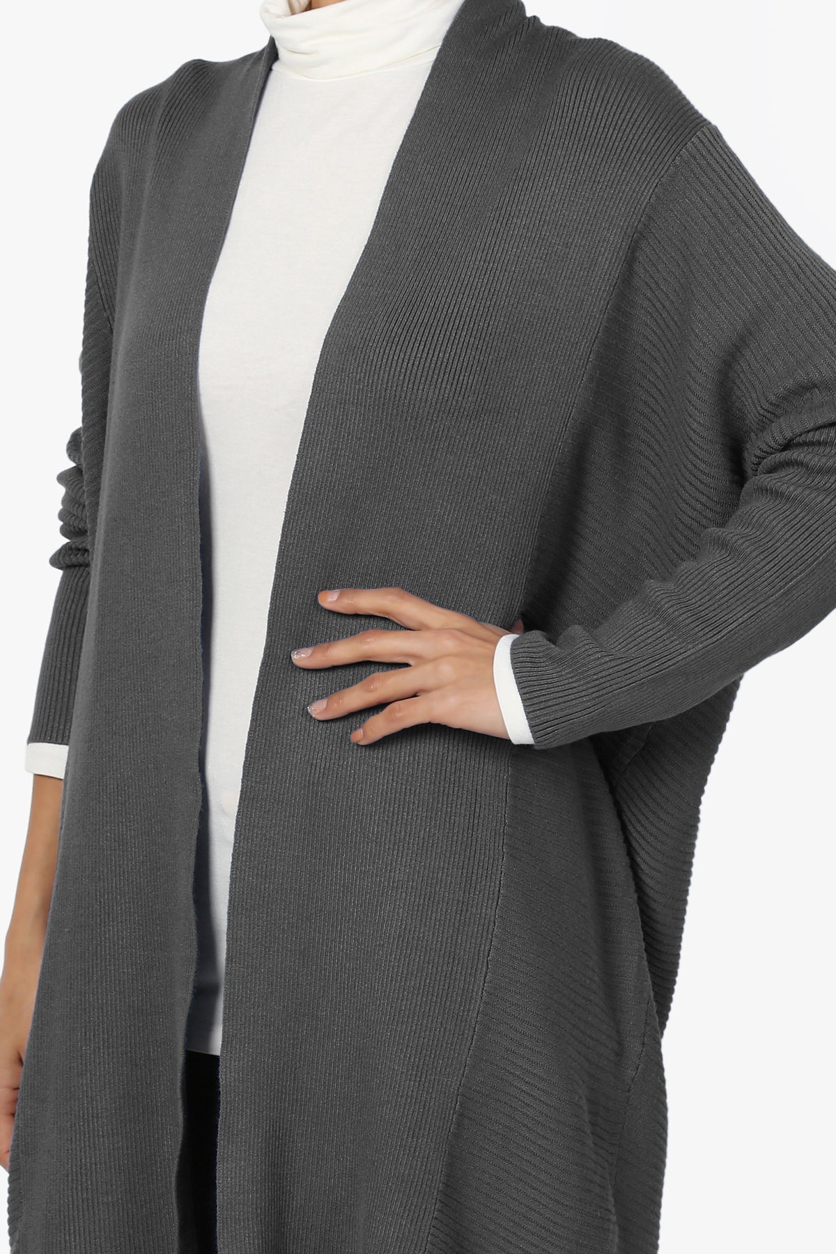 Aviv Ribbed Dolman Sleeve Open Cardigan