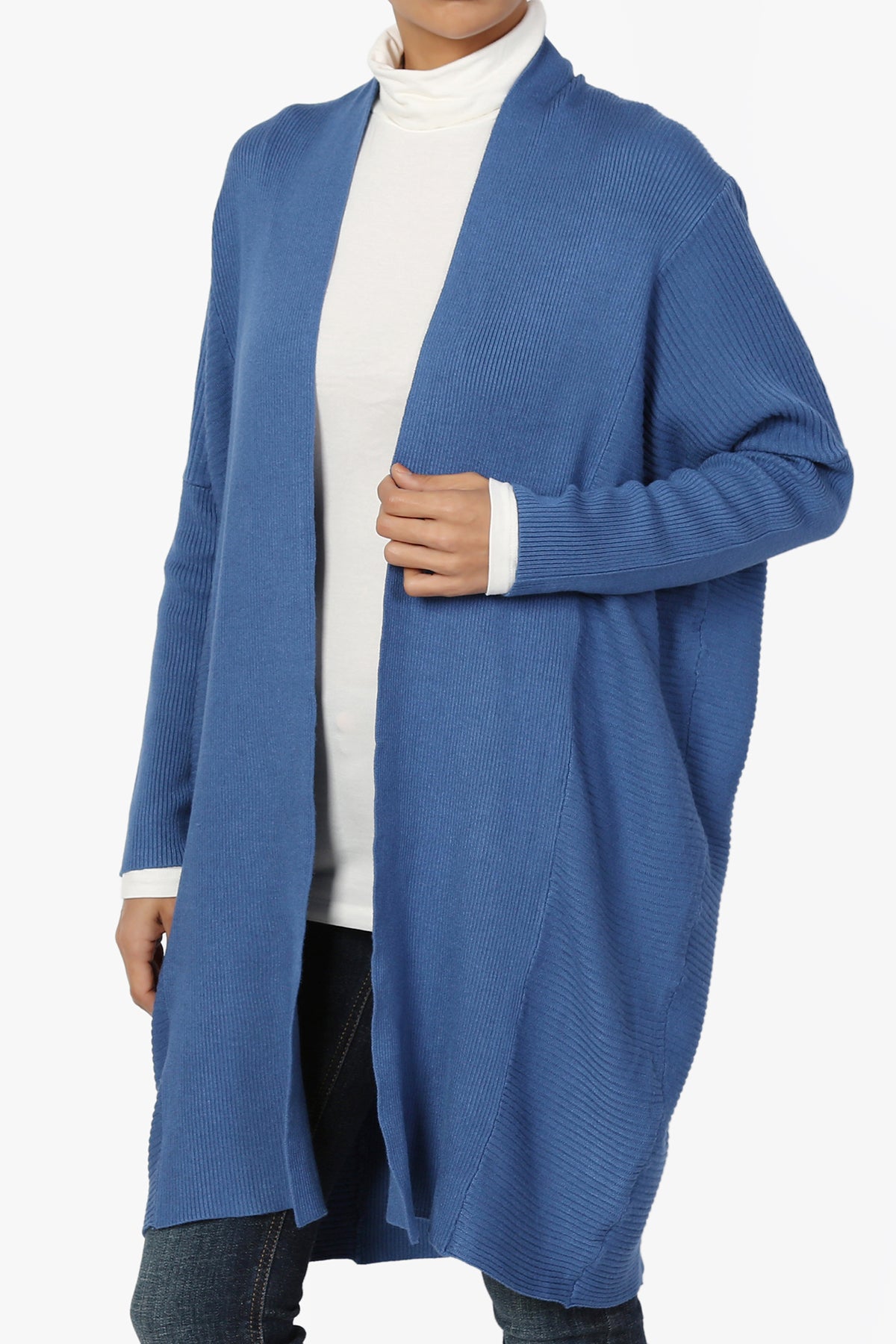 Aviv Ribbed Dolman Sleeve Open Cardigan