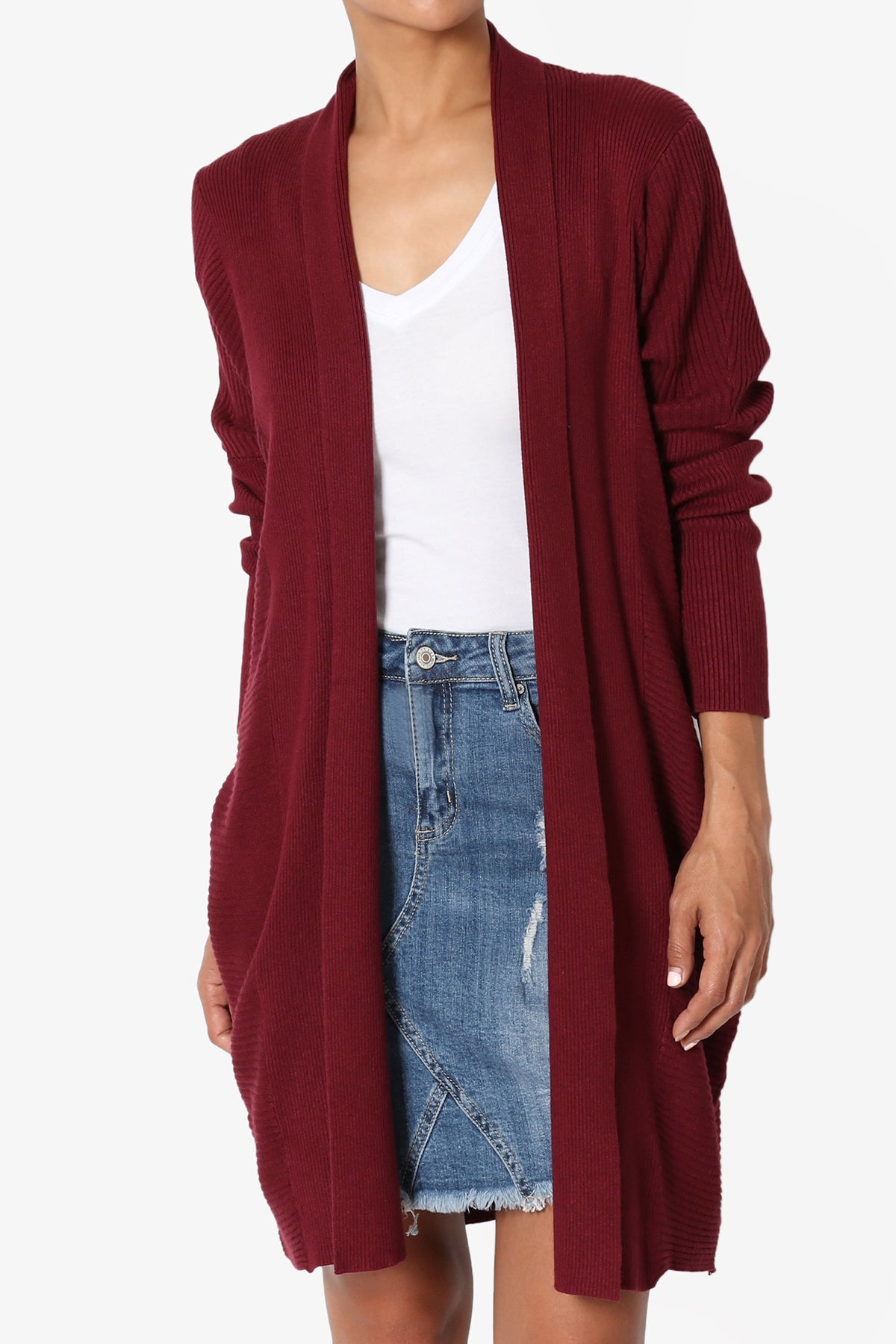 Aviv Ribbed Dolman Sleeve Open Cardigan