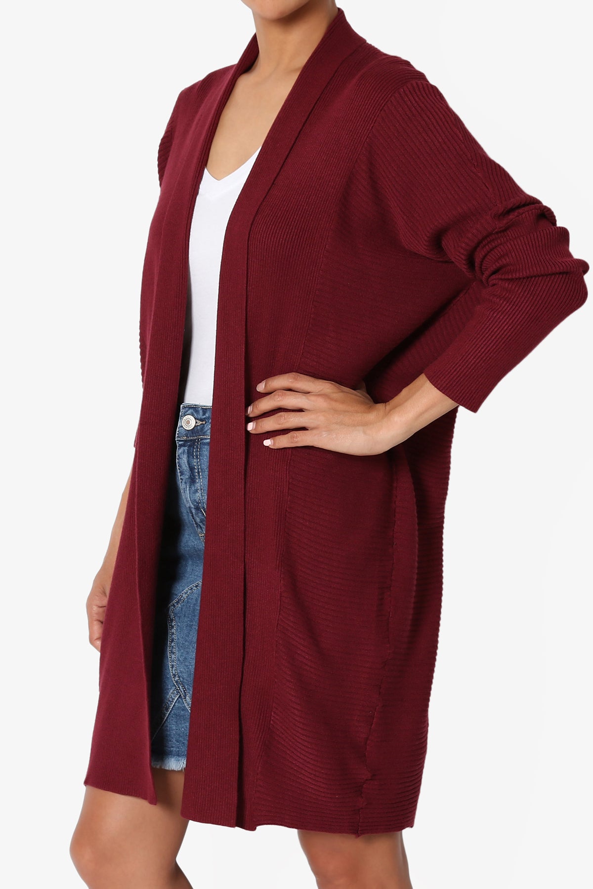 Aviv Ribbed Dolman Sleeve Open Cardigan