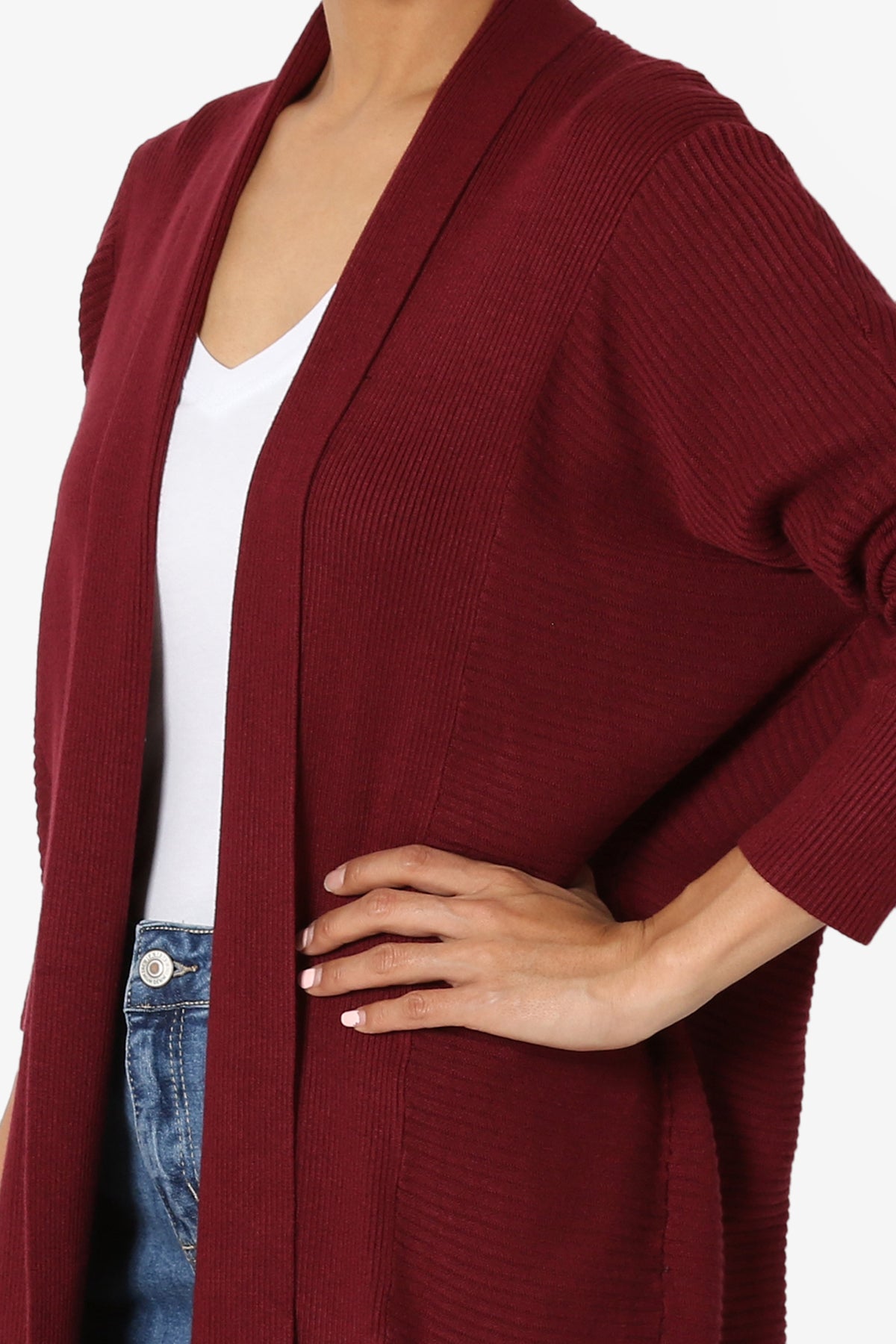 Aviv Ribbed Dolman Sleeve Open Cardigan
