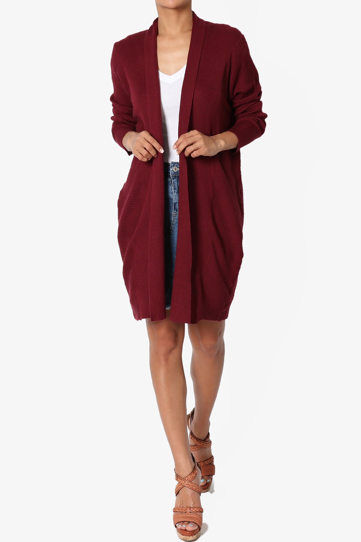 Aviv Ribbed Dolman Sleeve Open Cardigan