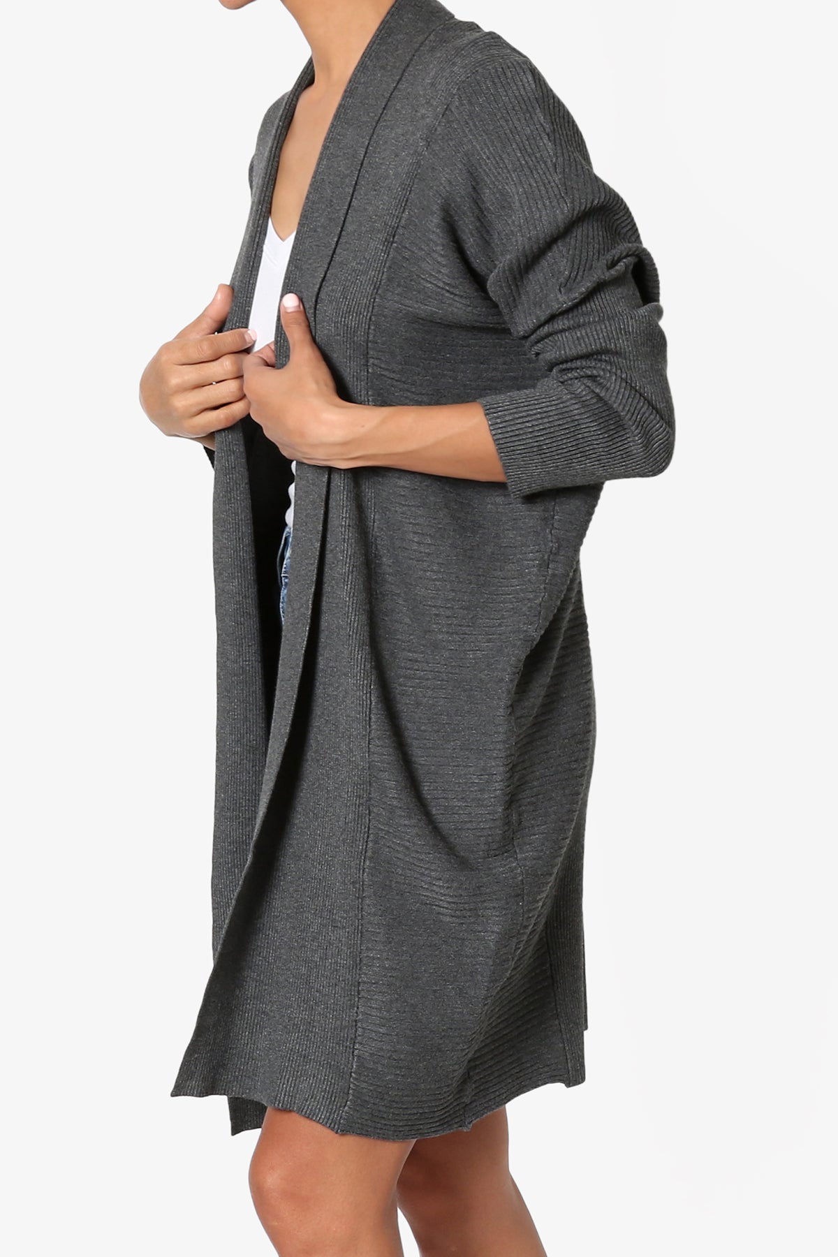 Aviv Ribbed Dolman Sleeve Open Cardigan