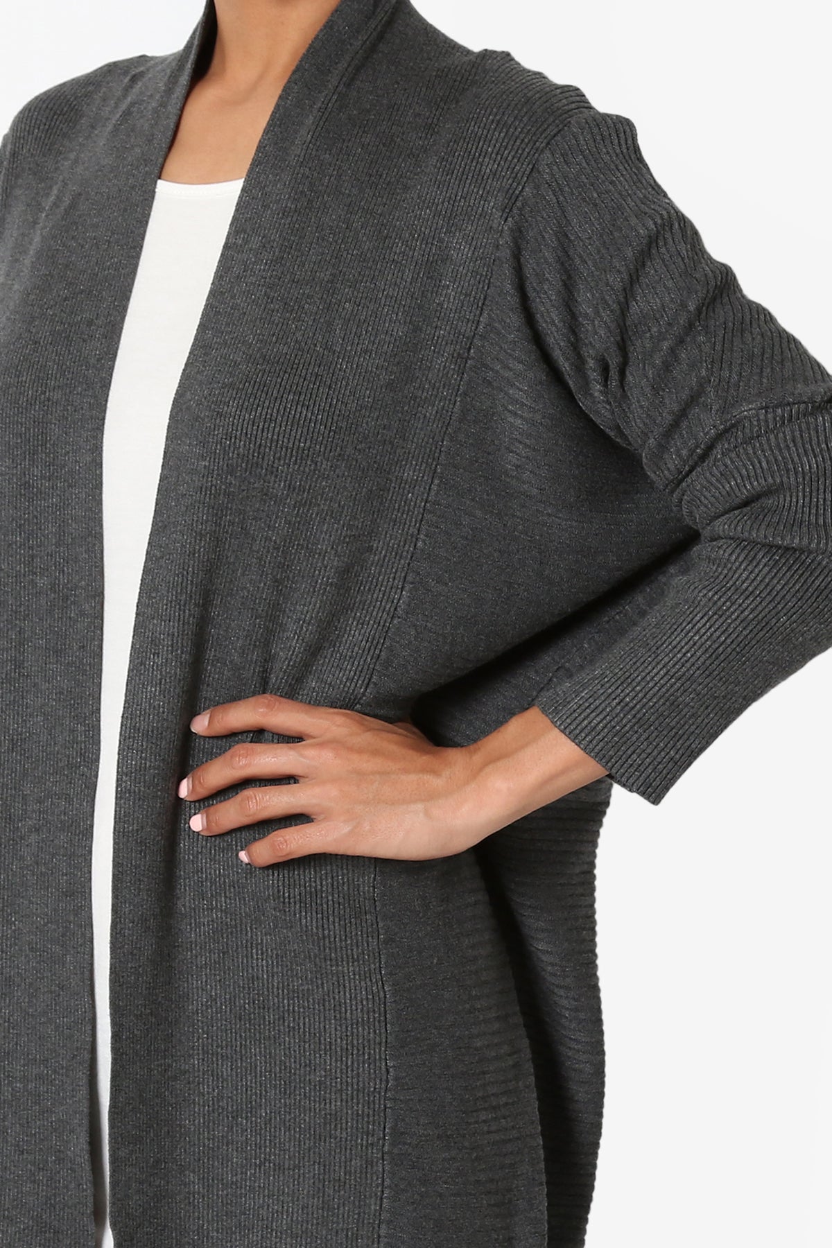Aviv Ribbed Dolman Sleeve Open Cardigan