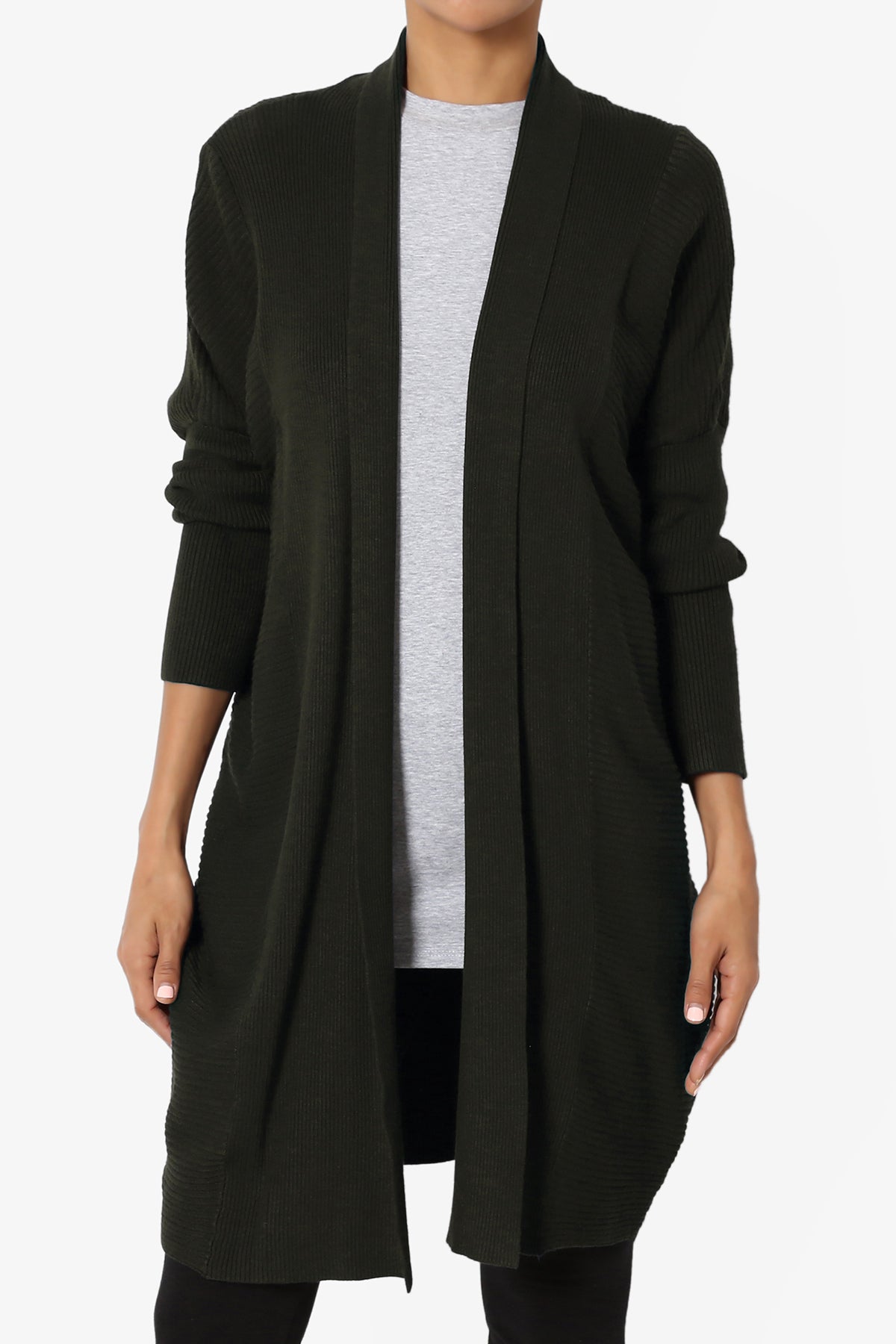 Aviv Ribbed Dolman Sleeve Open Cardigan