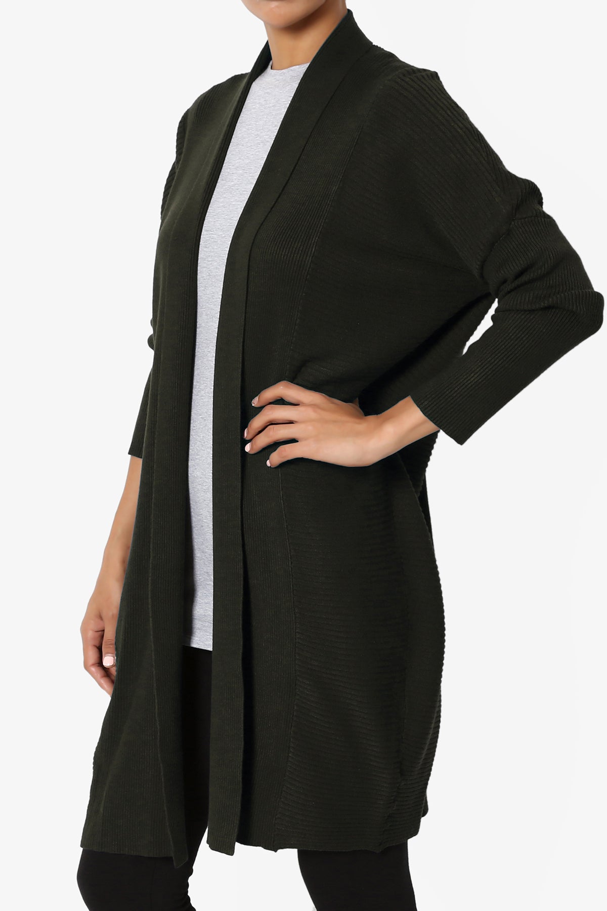 Aviv Ribbed Dolman Sleeve Open Cardigan